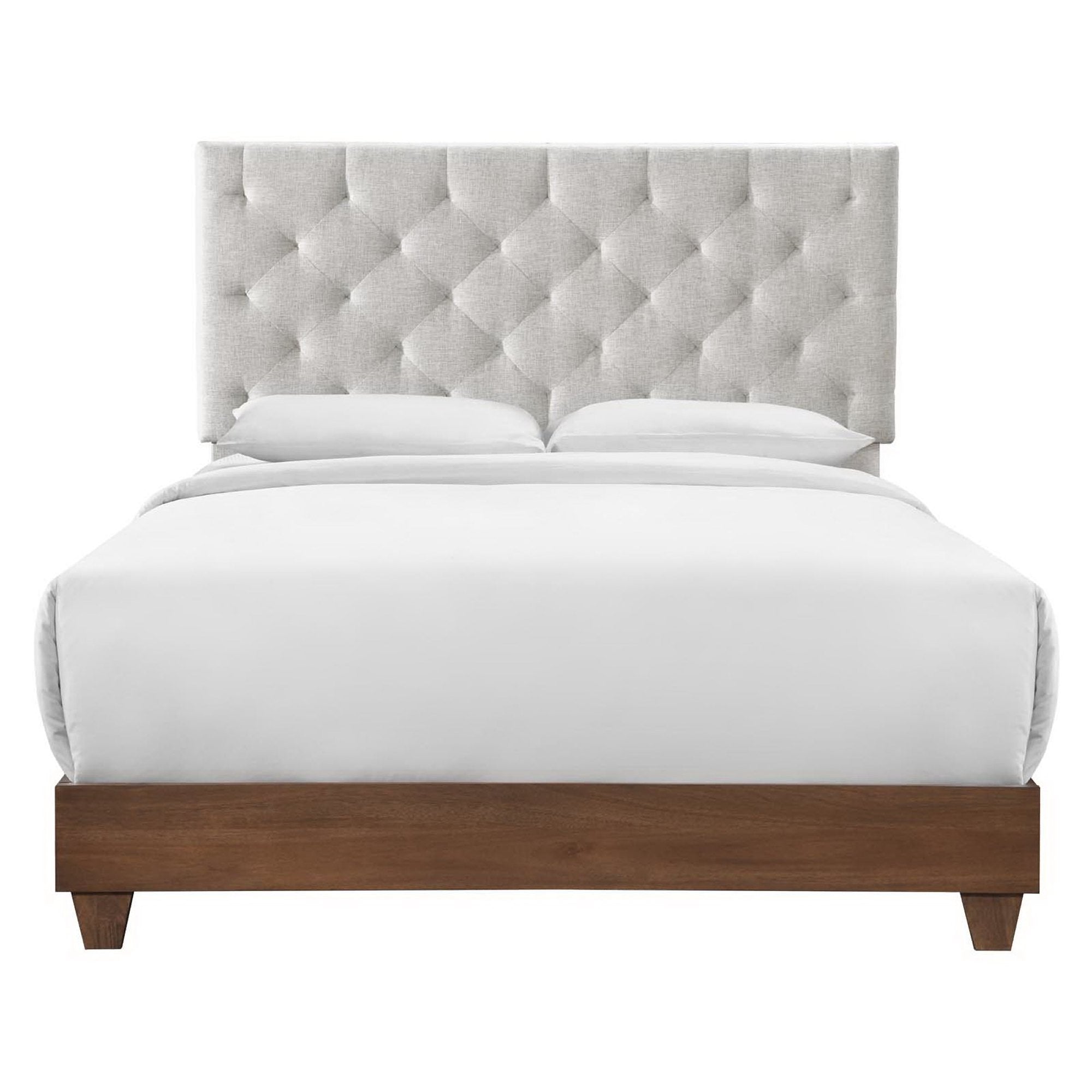 Rhiannon Diamond Tufted Upholstered Fabric Bed - Walnut Beige