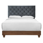 Rhiannon Diamond Tufted Upholstered Fabric Bed - Walnut Charcoal