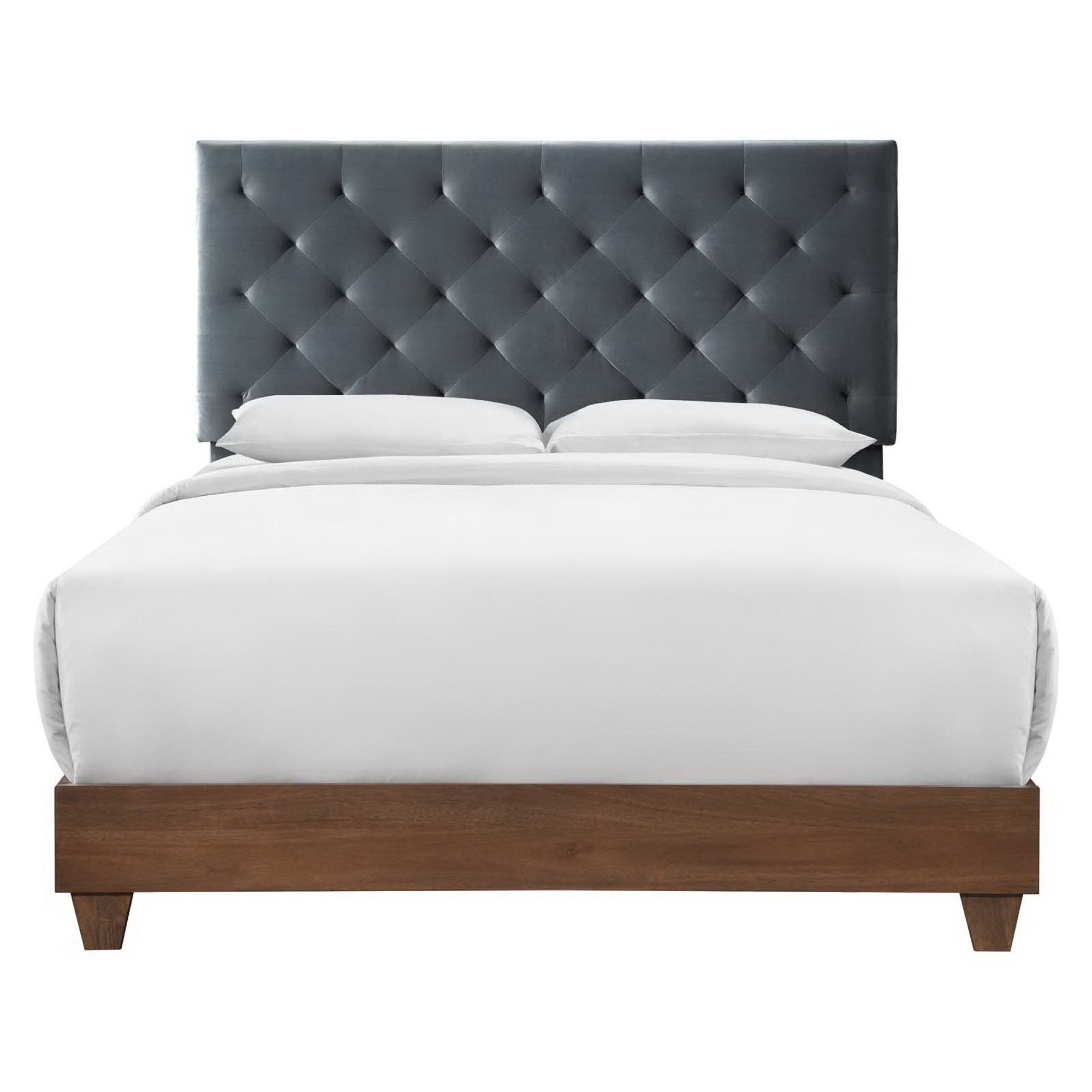 Rhiannon Diamond Tufted Upholstered Fabric Bed - Walnut Charcoal