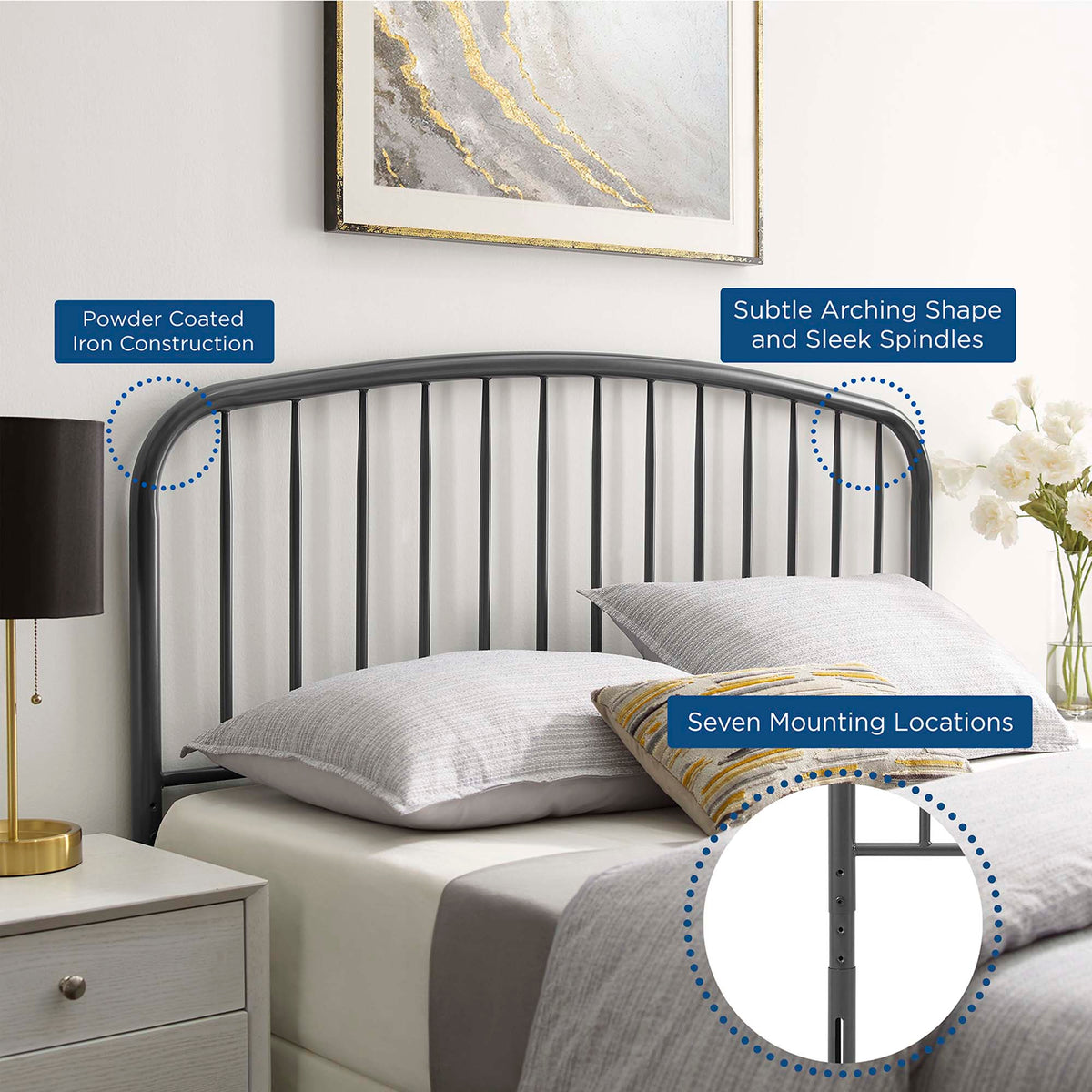 Nova Metal Twin Headboard - Gray