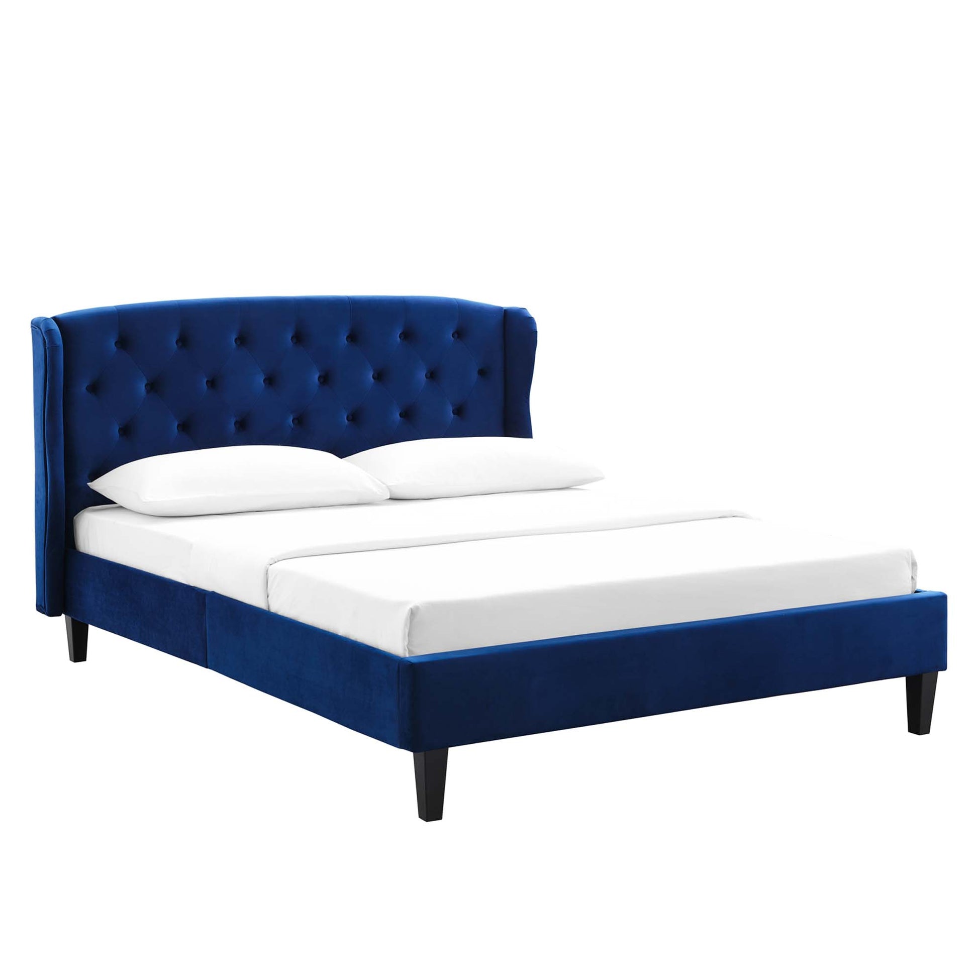 Penelope Tufted Wingback Performance Velvet Platform Bed - Navy