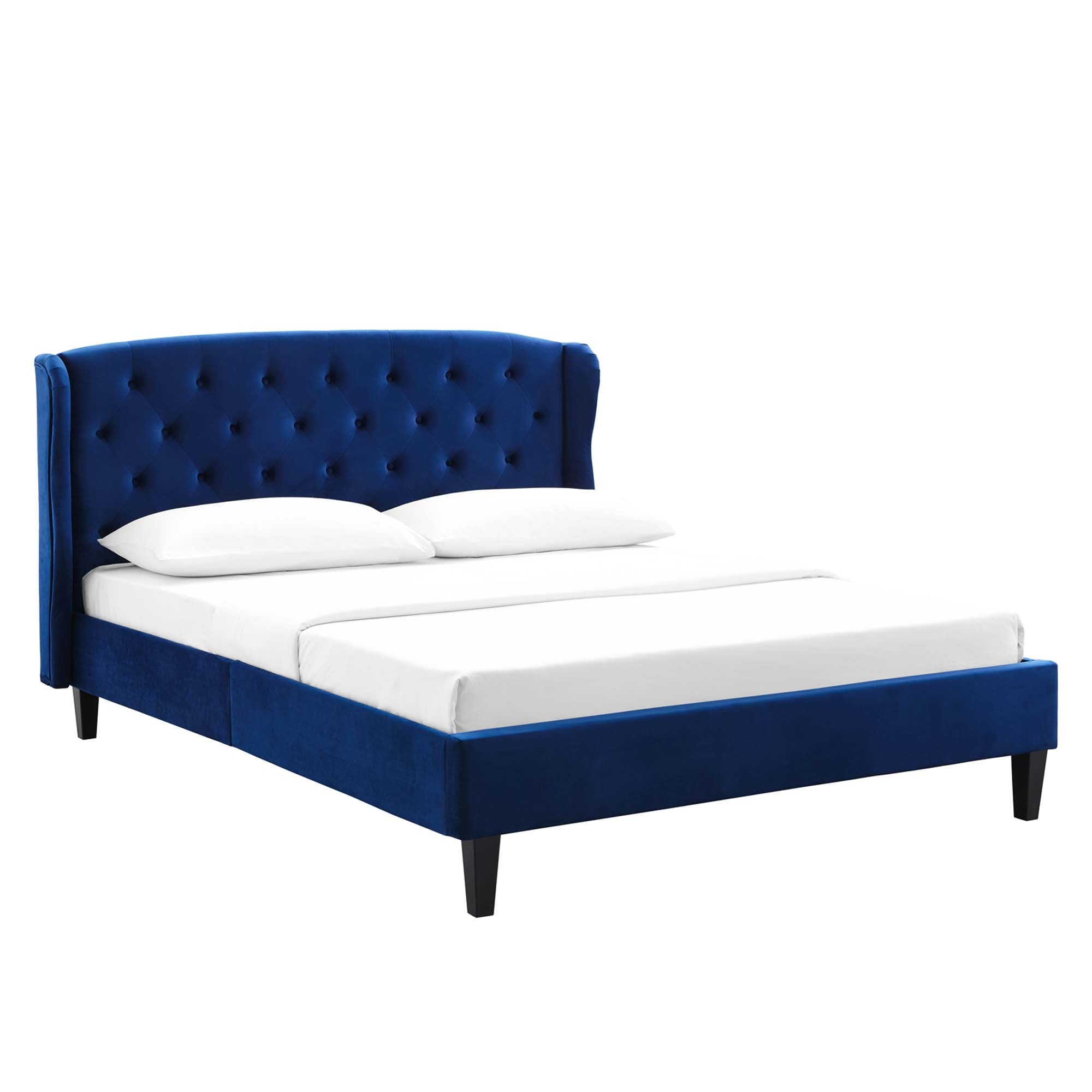 Penelope Tufted Wingback Performance Velvet Platform Bed - Navy