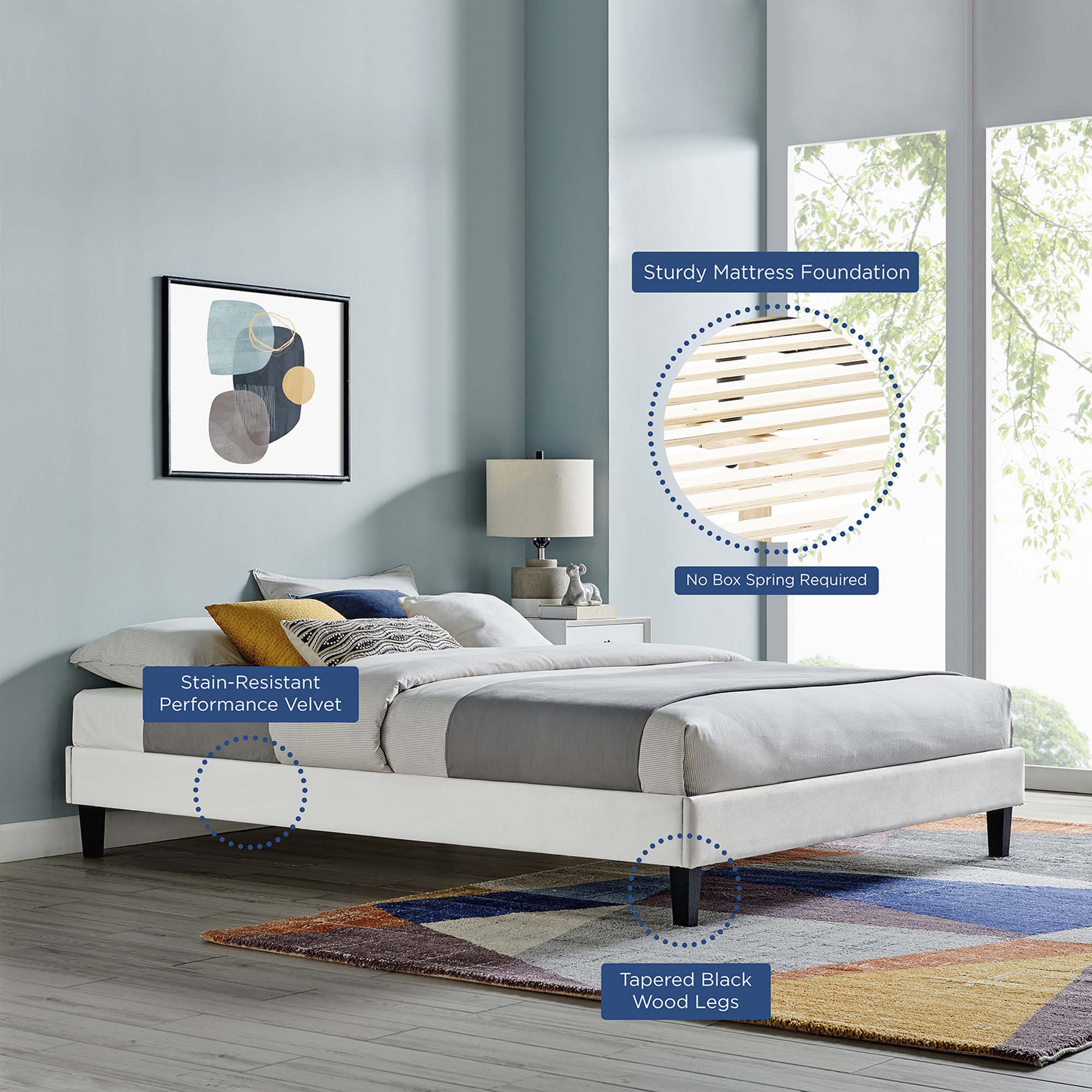 Reign Performance Velvet Twin Platform Bed Frame