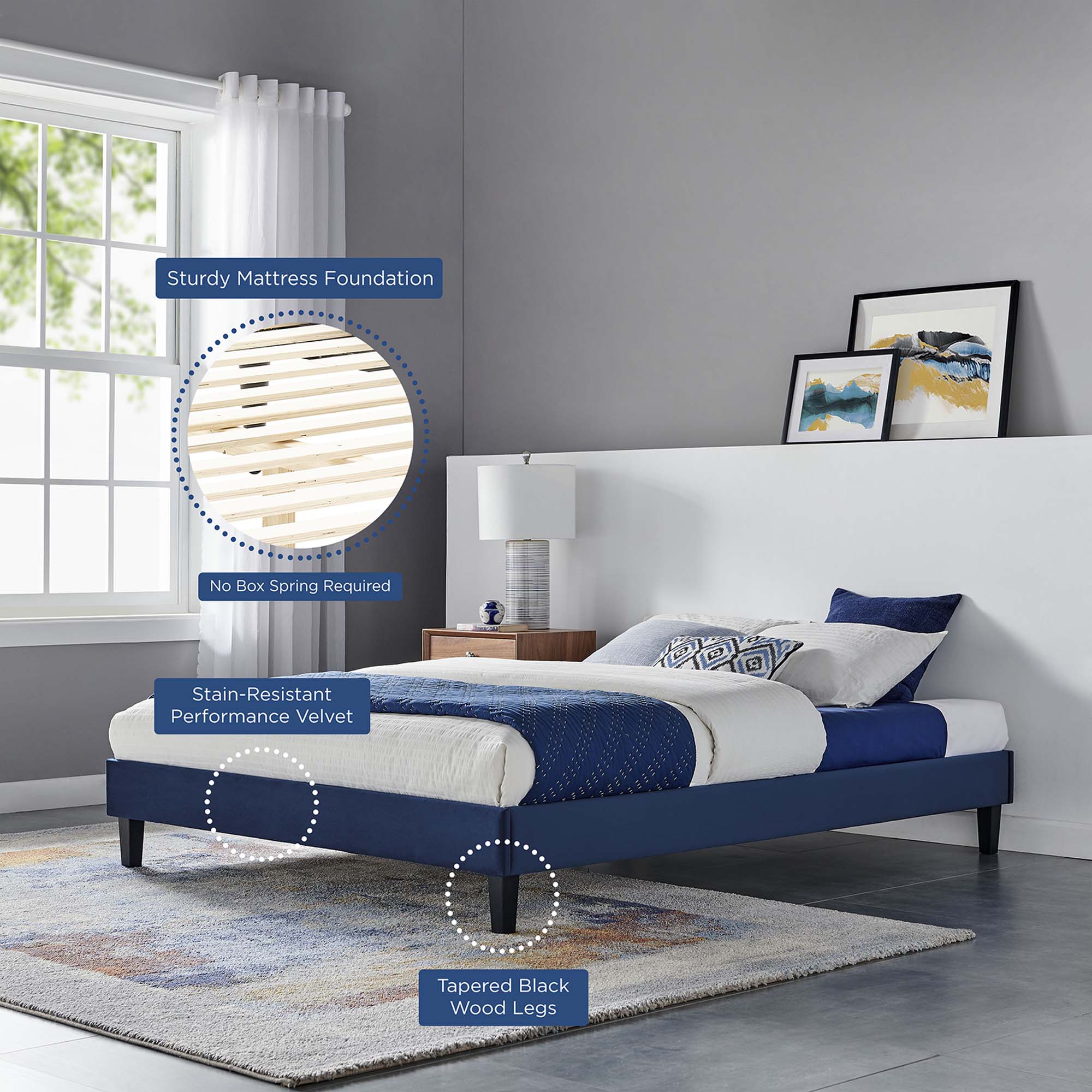 Reign Performance Velvet Full Platform Bed Frame