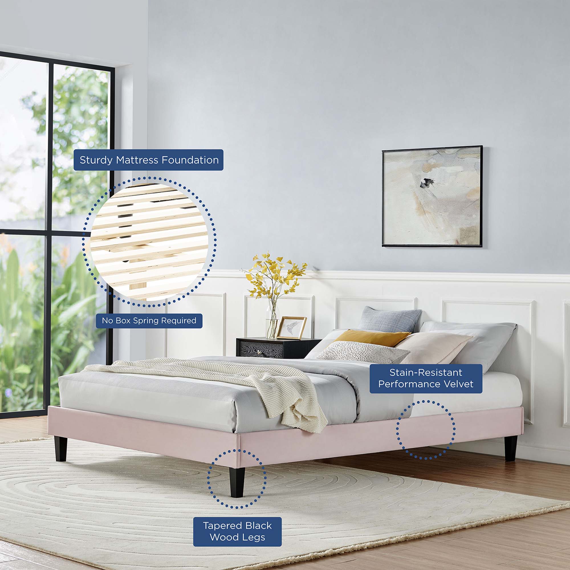Reign Performance Velvet Full Platform Bed Frame