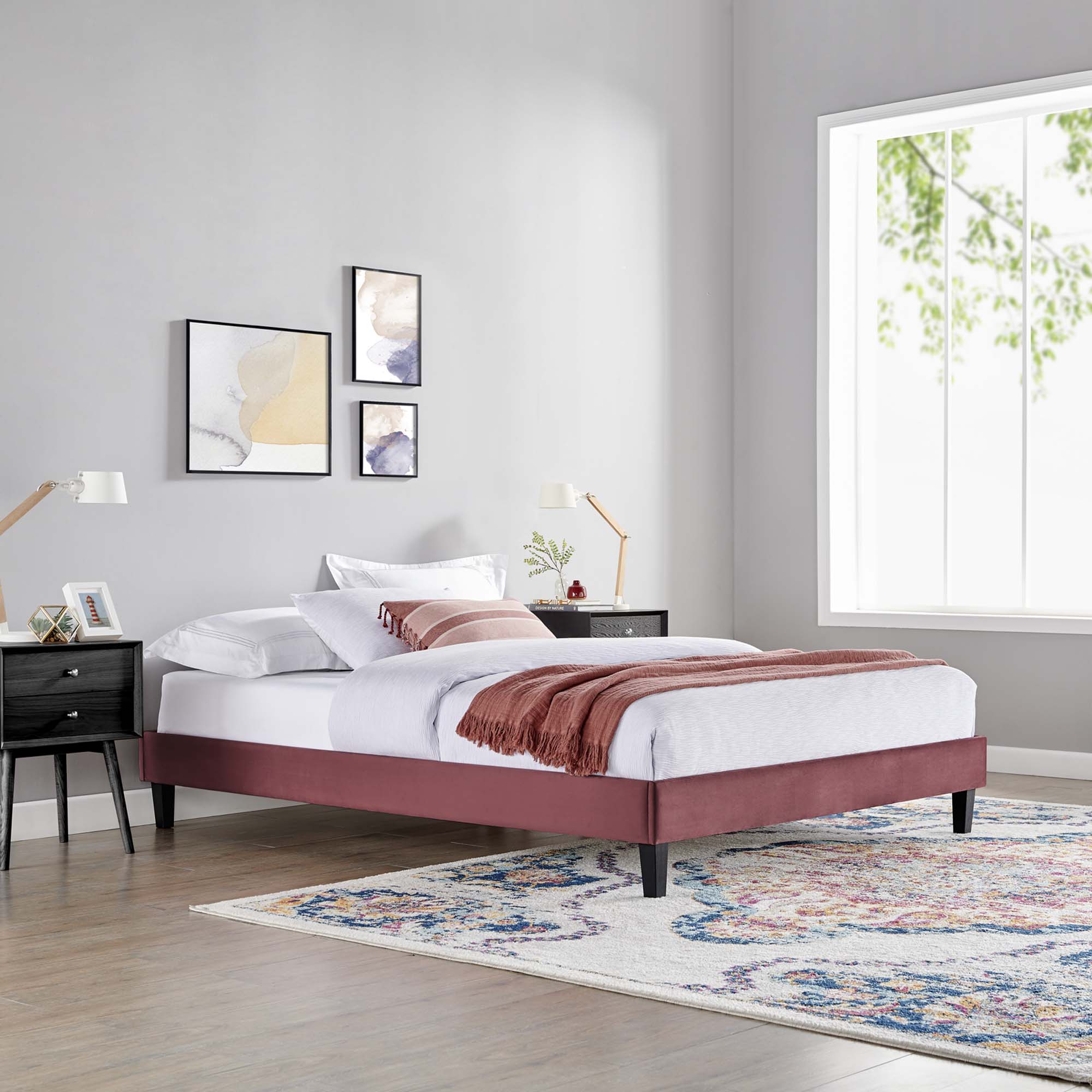 Reign Performance Velvet Platform Bed Frame - White