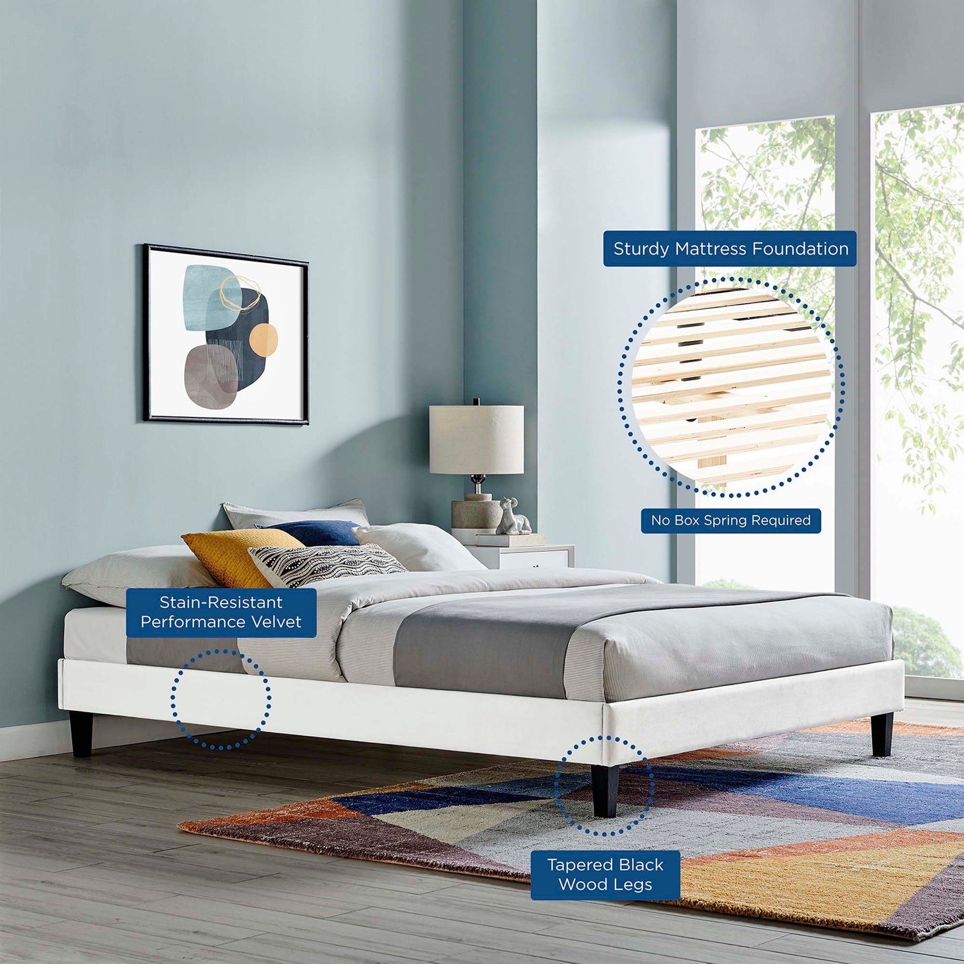 Reign Performance Velvet Platform Bed Frame