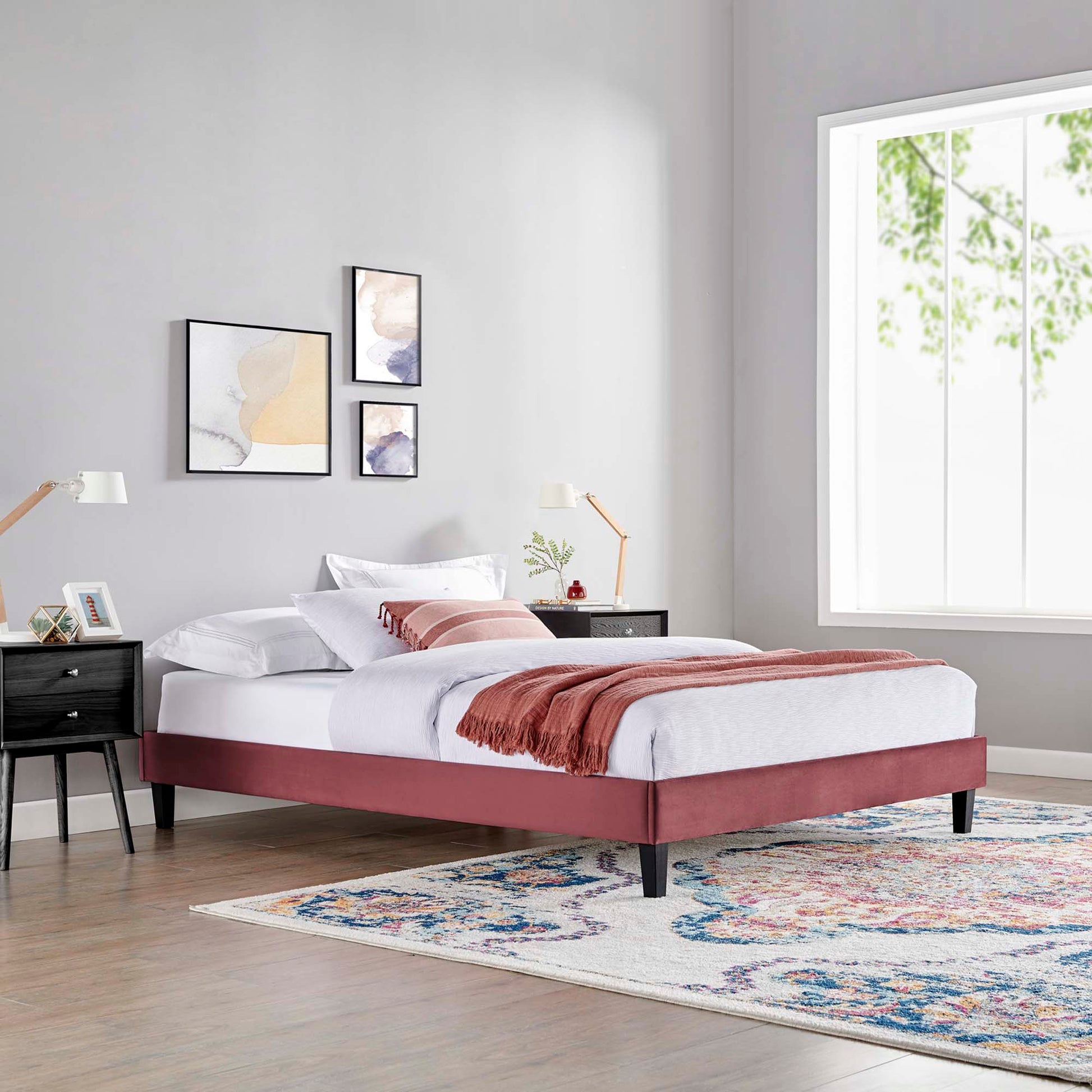 Reign Performance Velvet King Platform Bed Frame - White