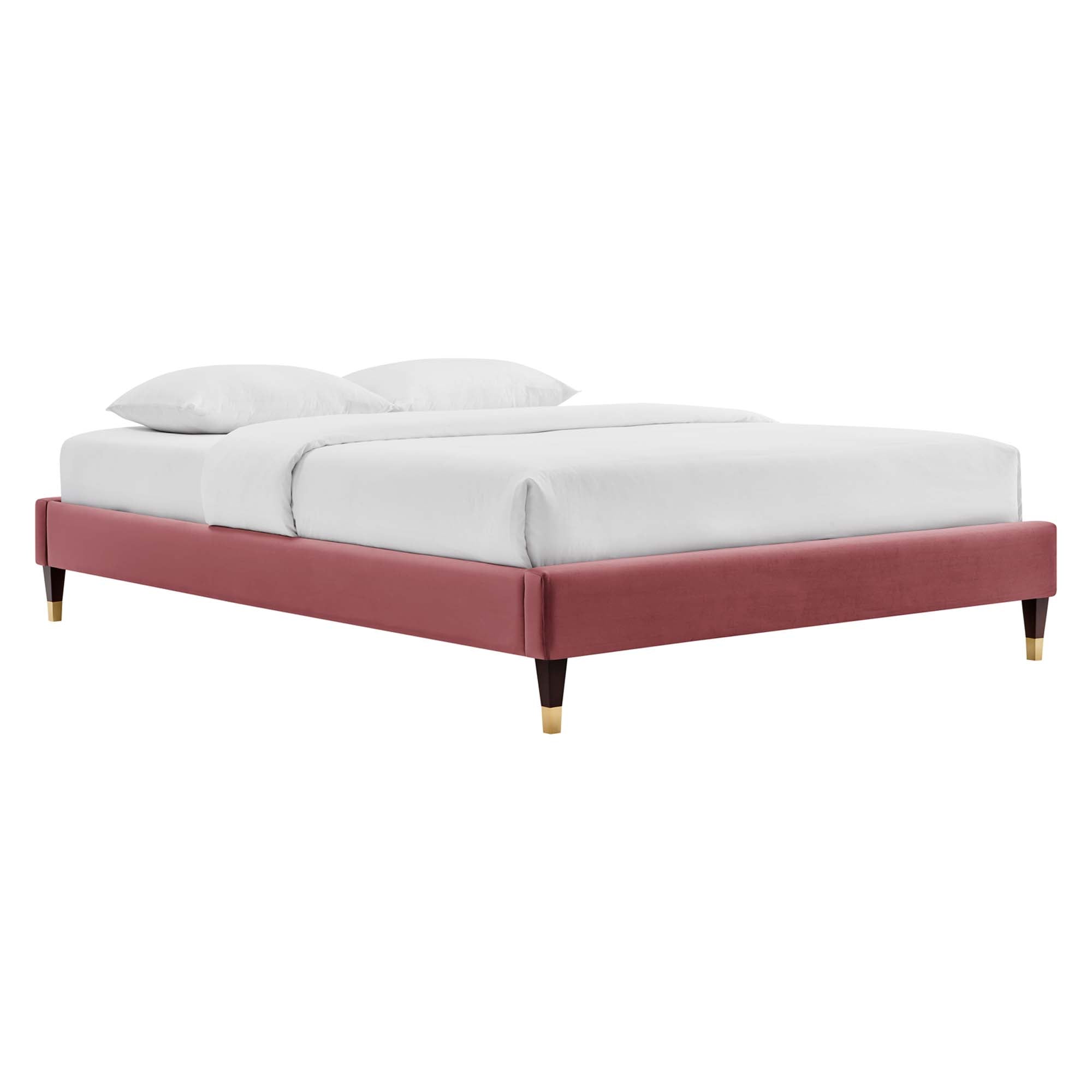 Current Performance Velvet Platform Bed With Wood and Gold Legs