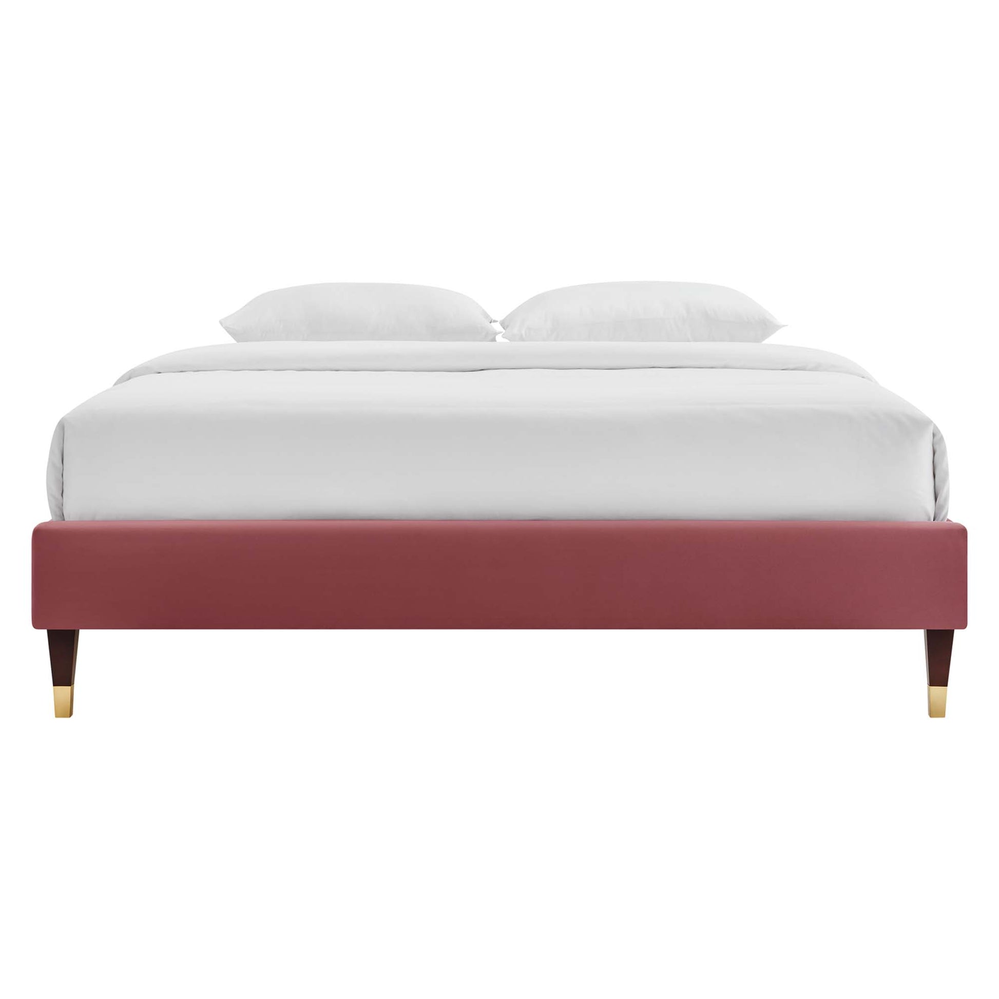 Current Performance Velvet Platform Bed With Wood and Gold Legs