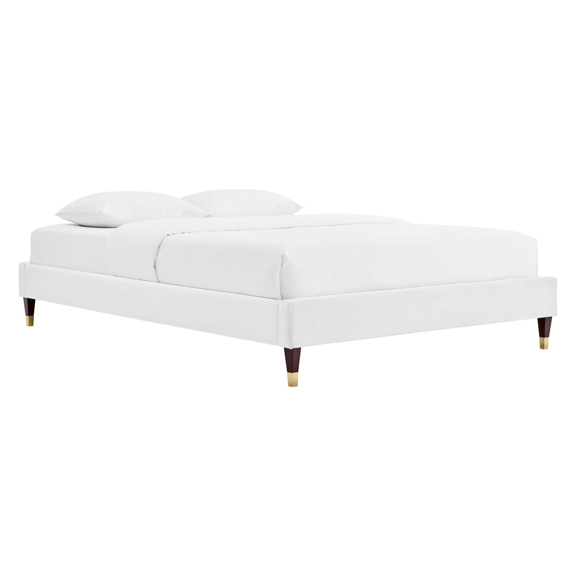 Current Performance Velvet Platform Bed With Wood and Gold Legs