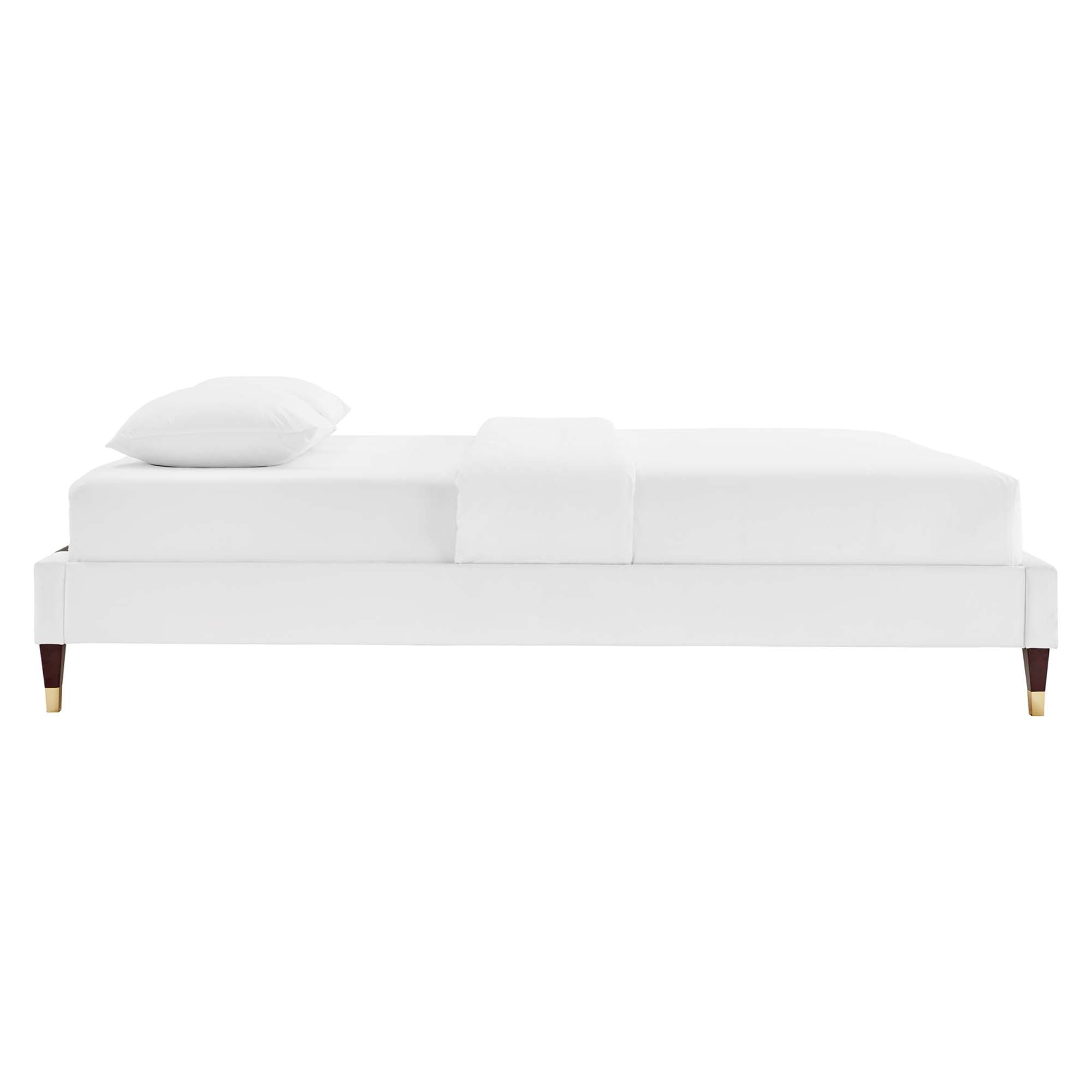 Current Performance Velvet Platform Bed With Wood and Gold Legs