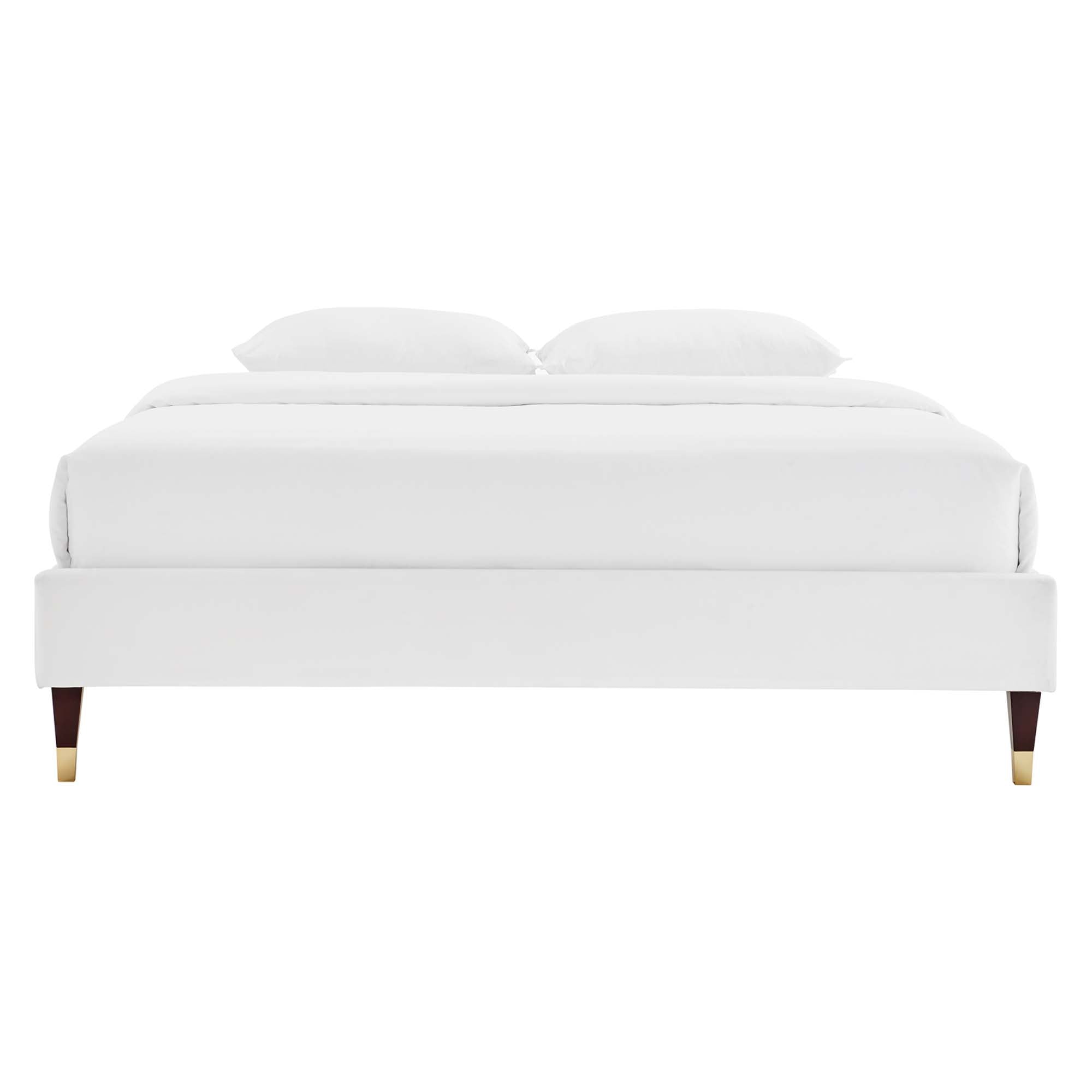 Current Performance Velvet Platform Bed With Wood and Gold Legs