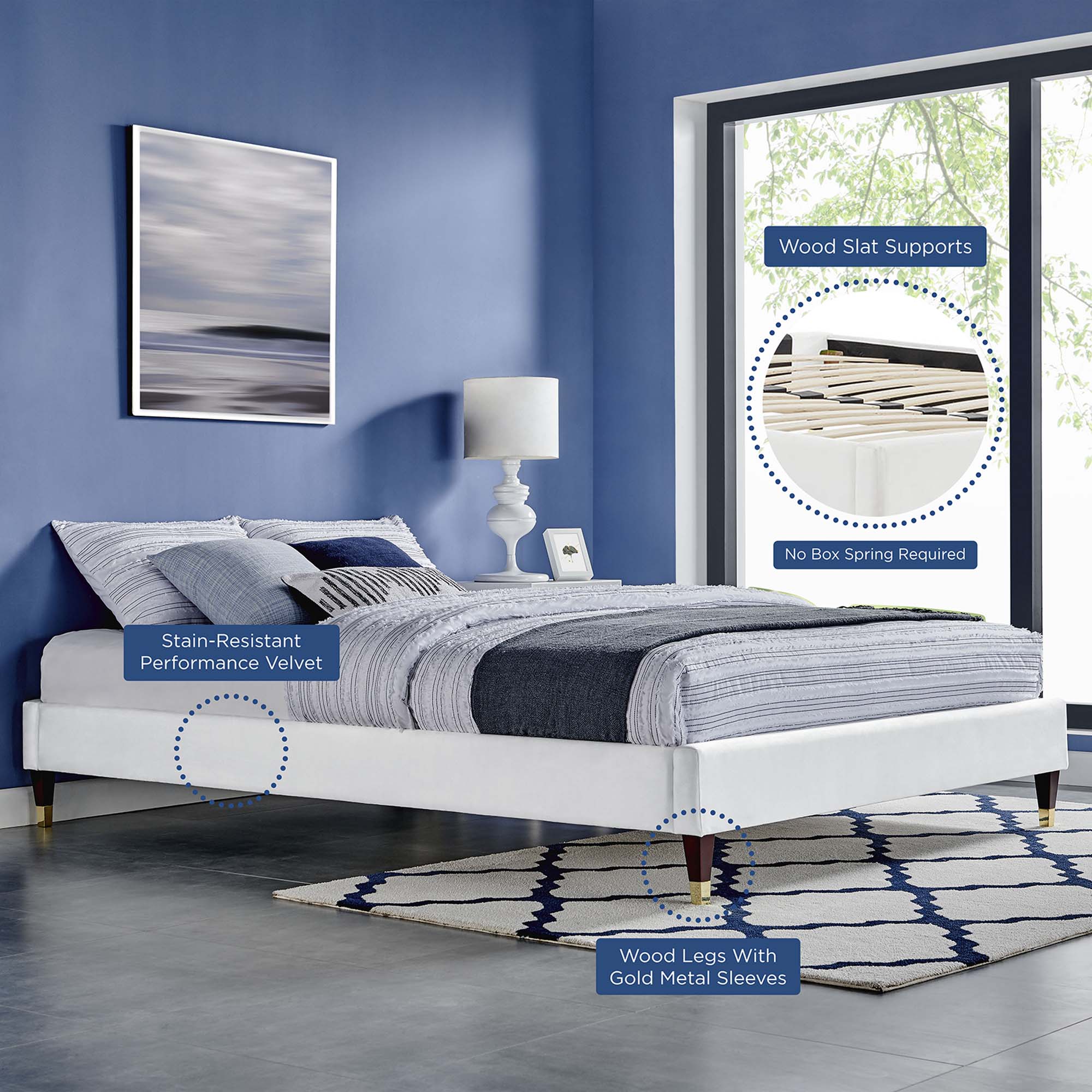 Harlow Performance Velvet King Platform Bed Frame