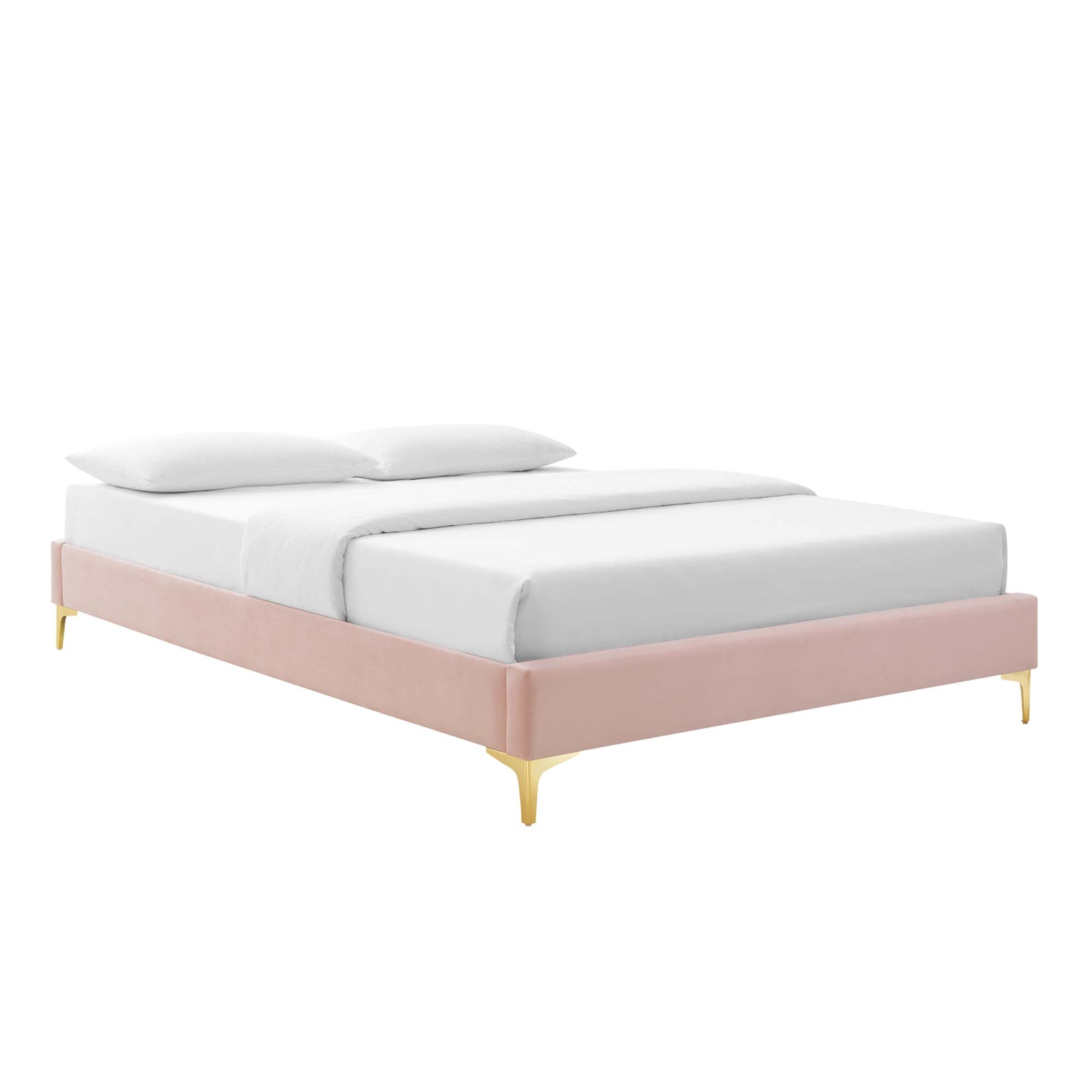 Gwyneth Tufted Performance Velvet Platform Bed With Gold Metal Legs