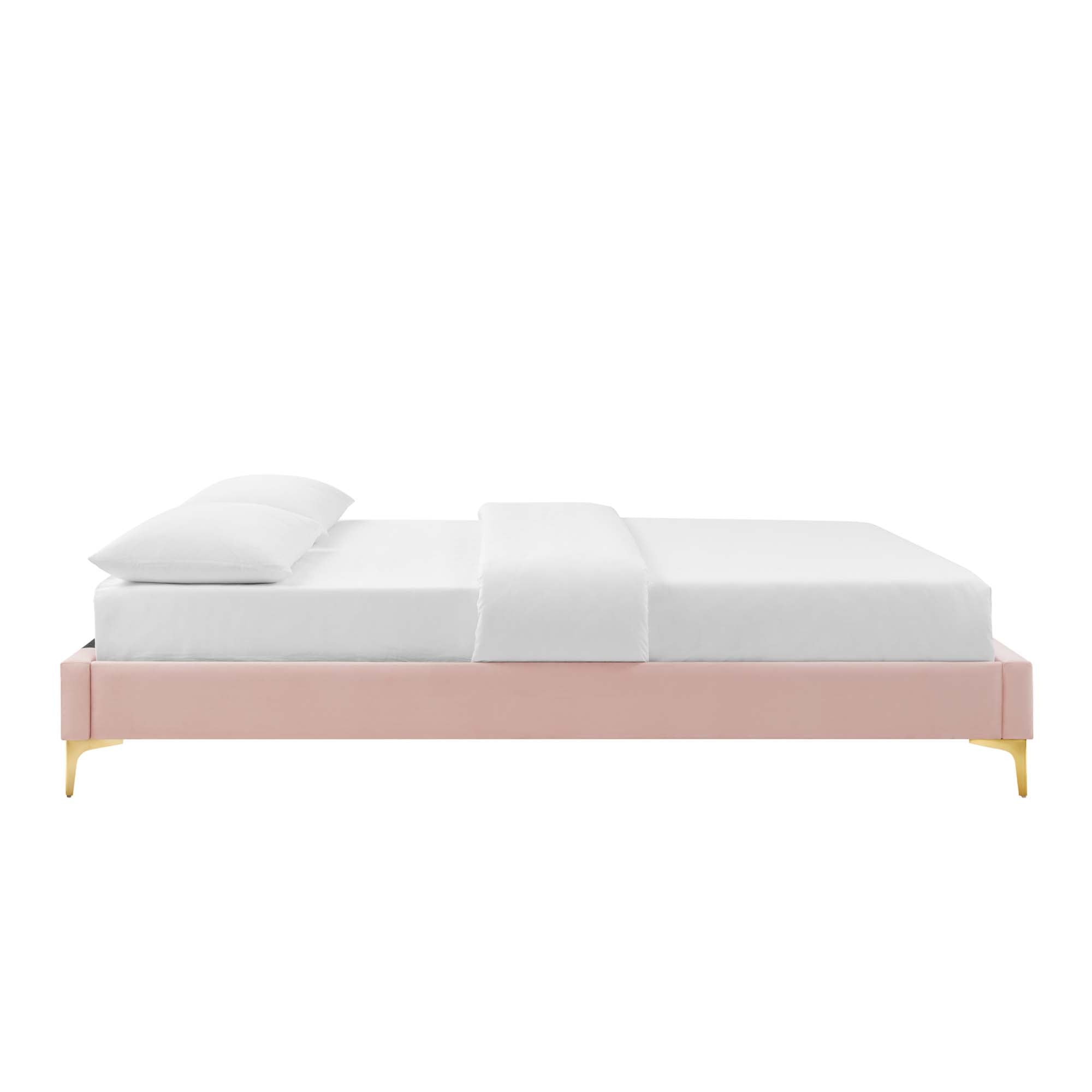 Gwyneth Tufted Performance Velvet Platform Bed With Gold Metal Legs