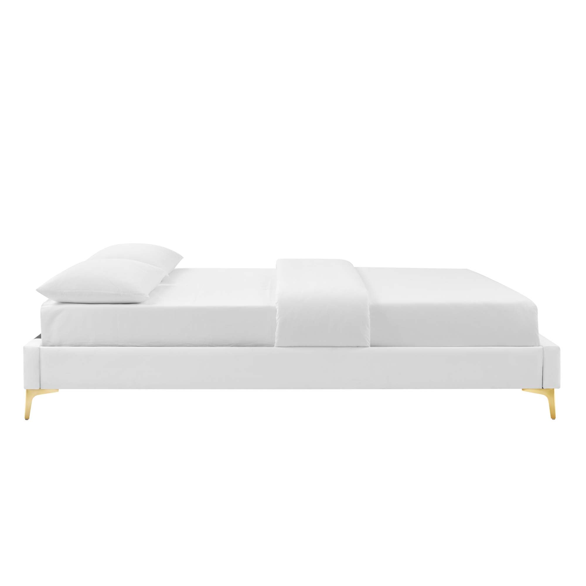 Gwyneth Tufted Performance Velvet Platform Bed With Gold Metal Legs