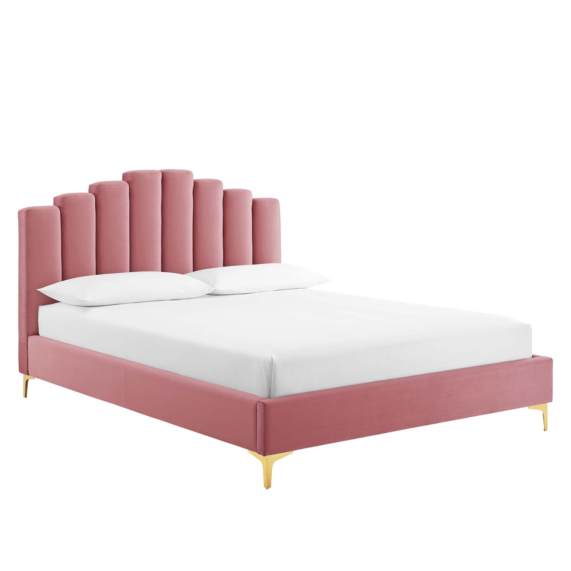 Olivia Performance Velvet Platform Bed - Dusty Rose