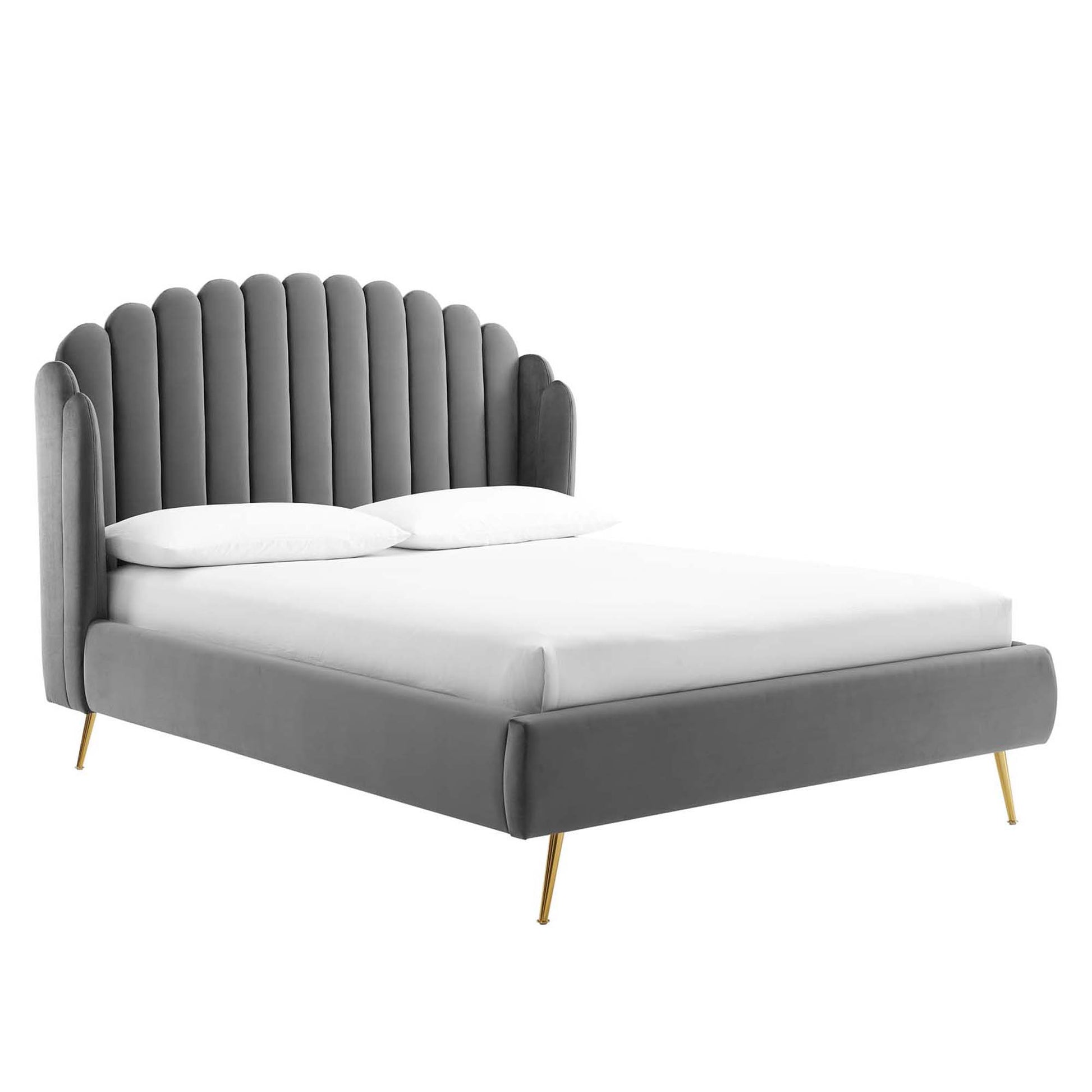 Lana Performance Velvet Queen Wingback Platform Bed - Gray