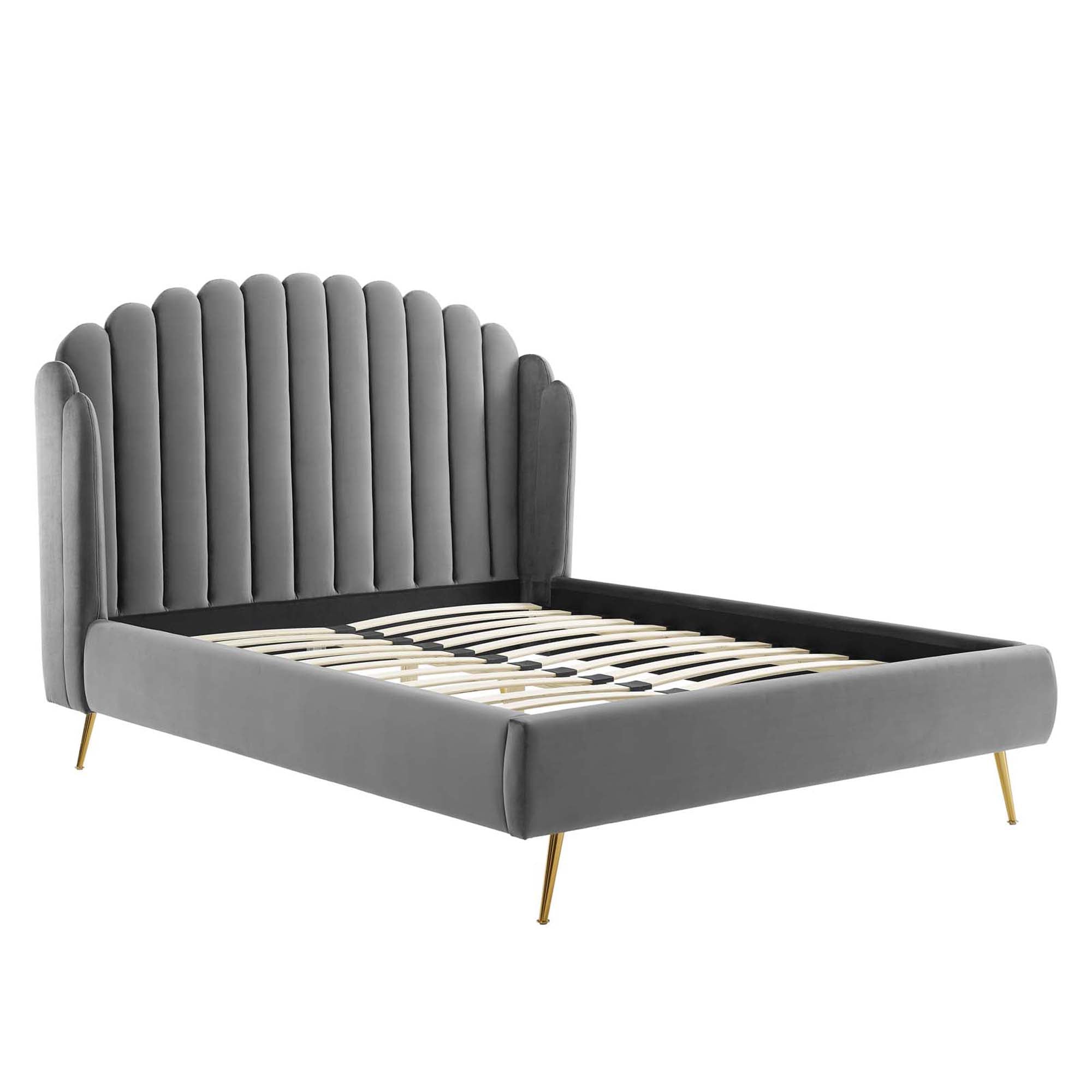 Lana Performance Velvet Queen Wingback Platform Bed - White