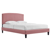 Alessi Performance Velvet Platform Bed With Black Wood Legs - Dusty Rose
