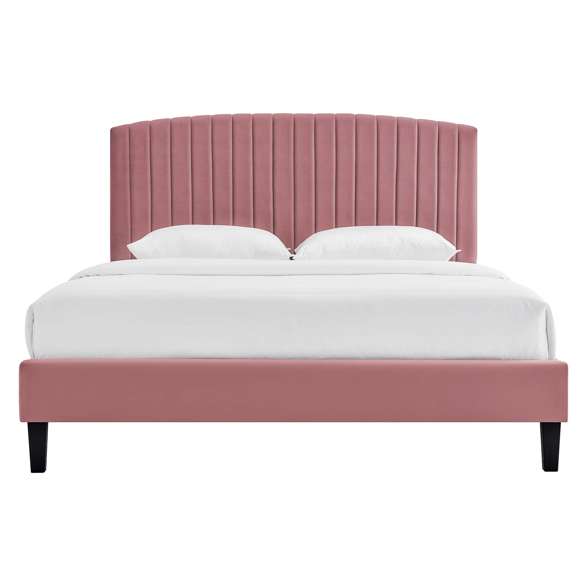 Alessi Performance Velvet Platform Bed With Black Wood Legs