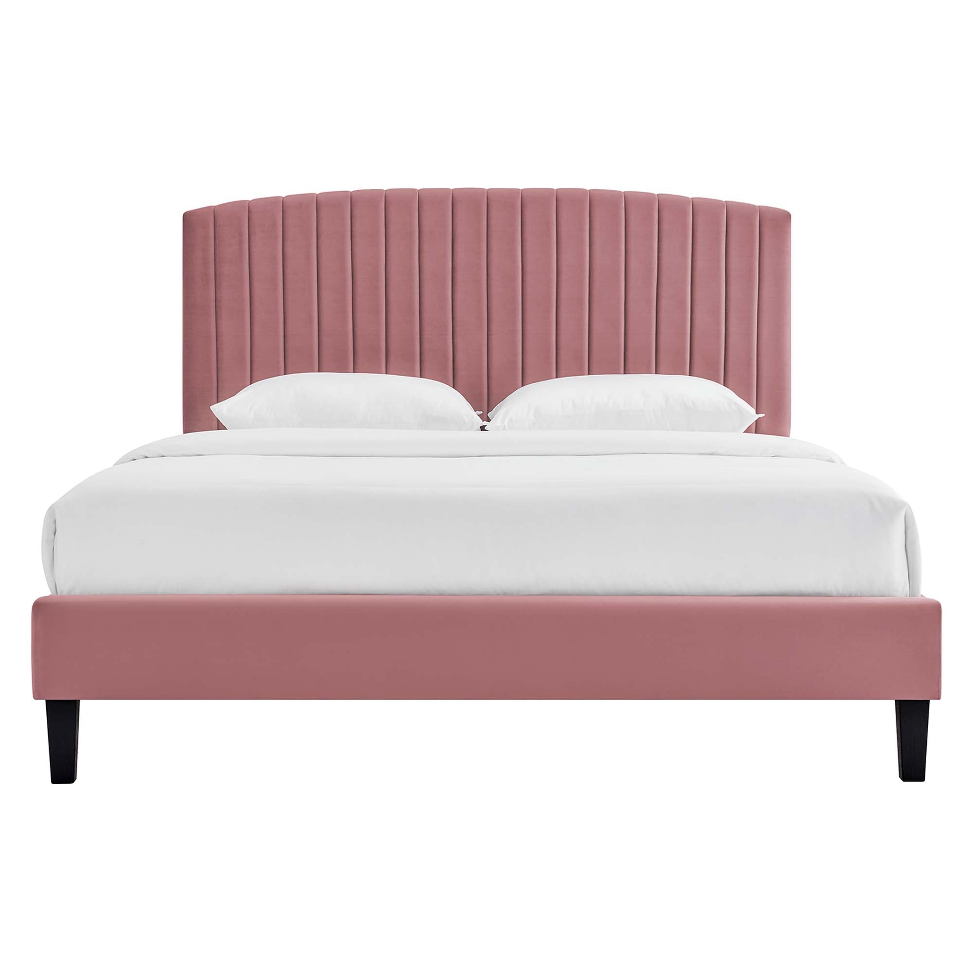 Alessi Performance Velvet Platform Bed With Black Wood Legs