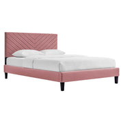 Roxanne Performance Velvet Platform Bed With Black Wood Legs - Dusty Rose
