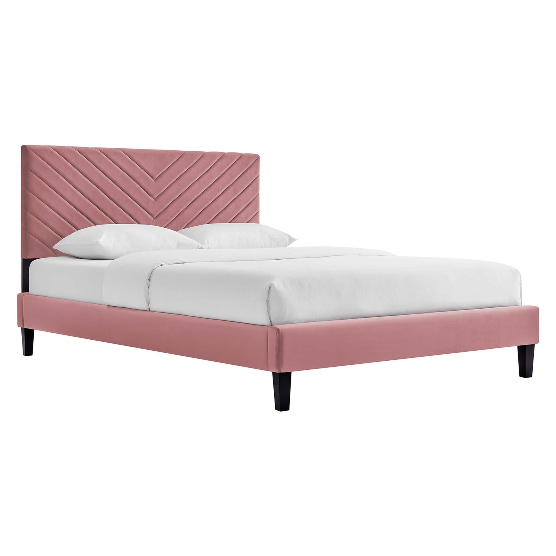 Roxanne Performance Velvet Platform Bed With Black Wood Legs - Dusty Rose