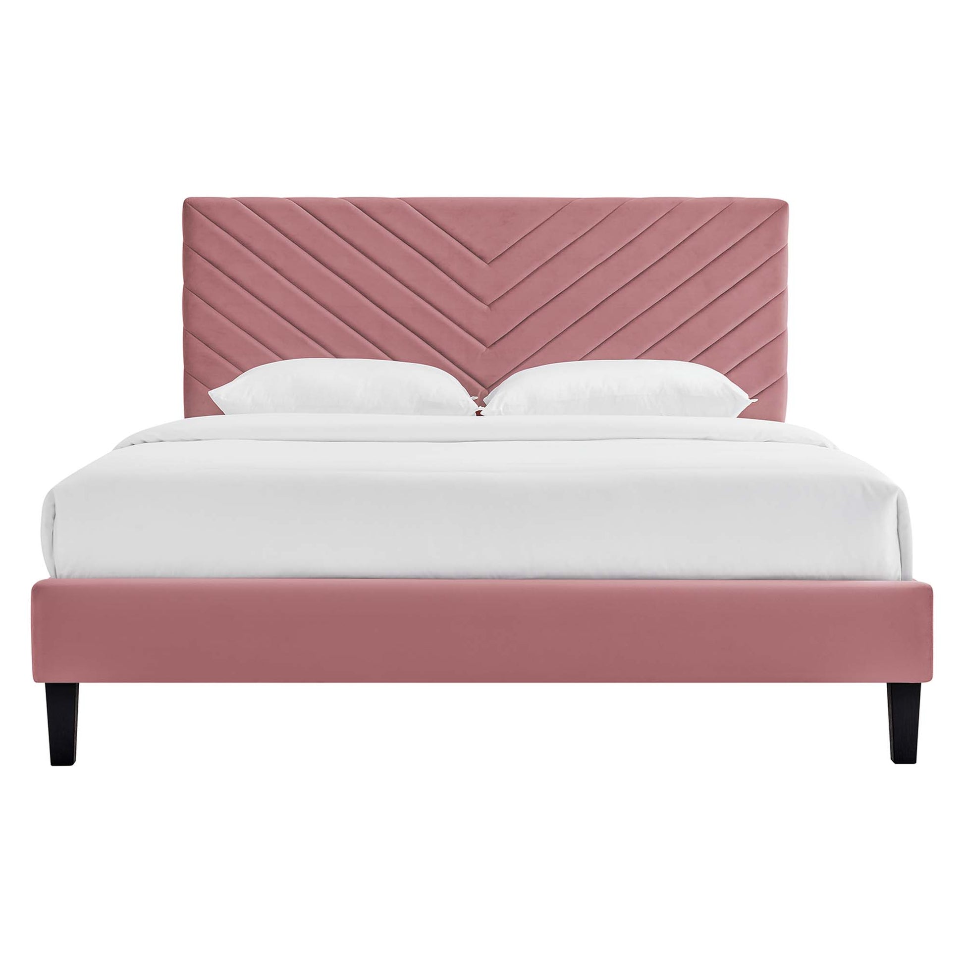 Roxanne Performance Velvet Platform Bed With Black Wood Legs