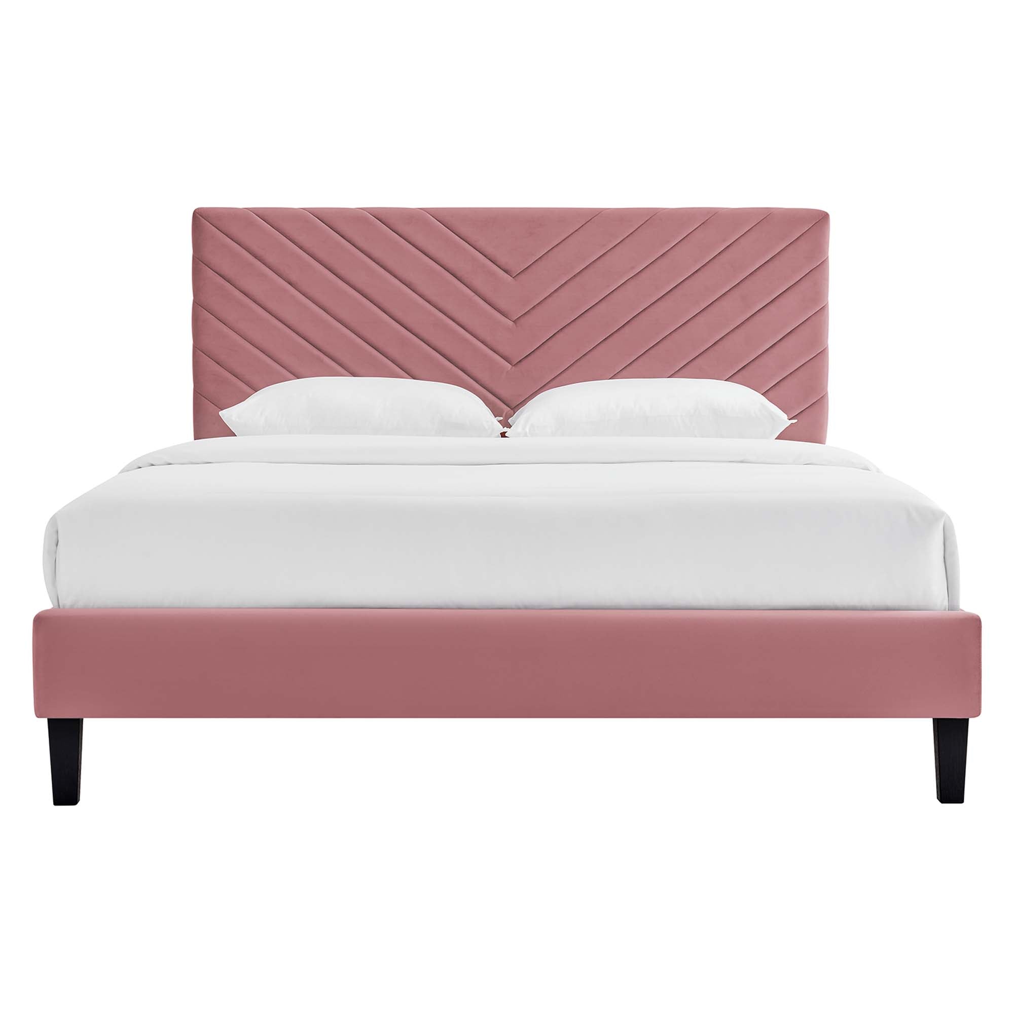 Roxanne Performance Velvet Platform Bed With Black Wood Legs