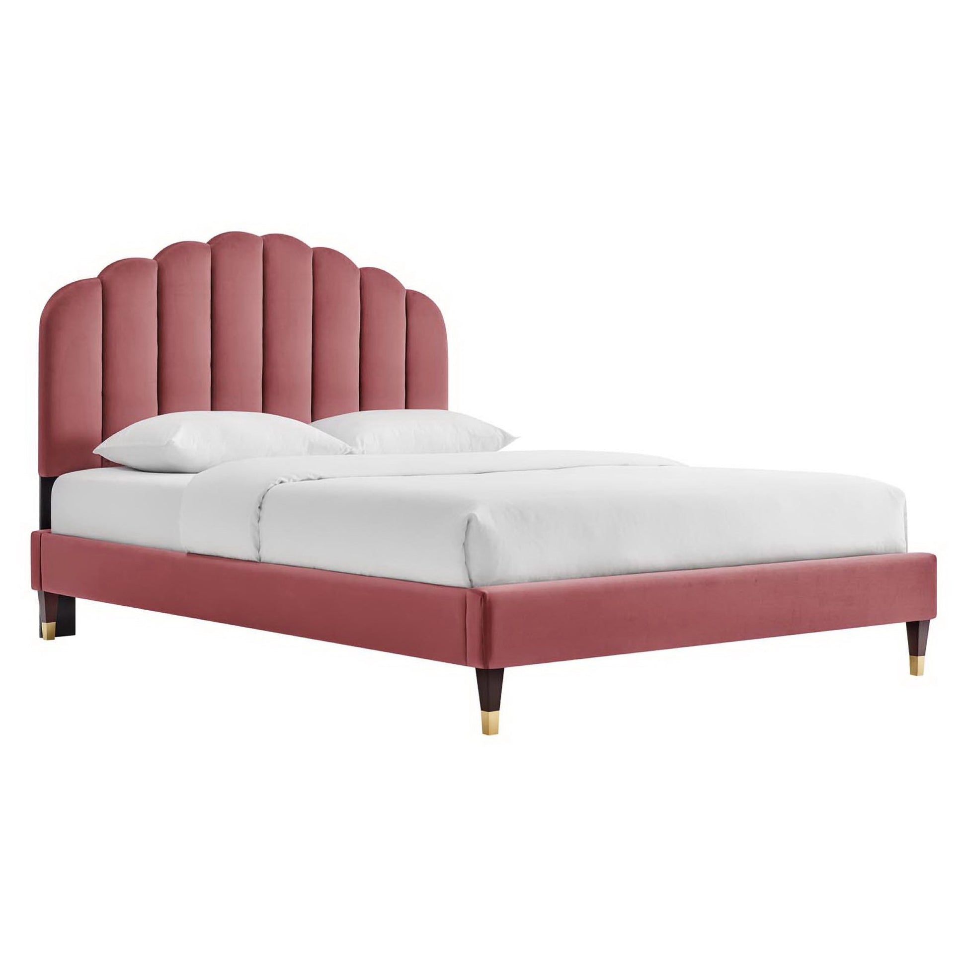 Daisy Performance Velvet Platform Bed Wood and Gold Legs - Dusty Rose