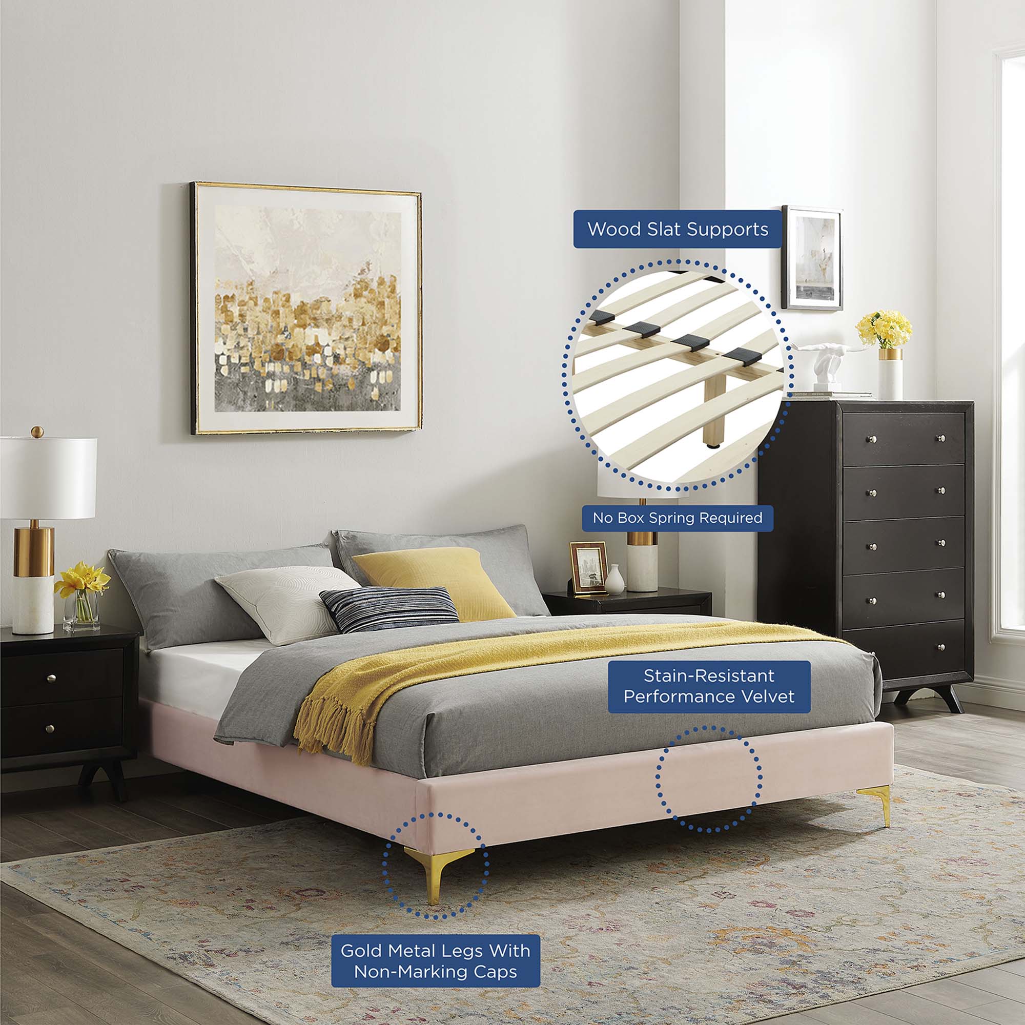 Sutton Performance Velvet Full Bed Frame
