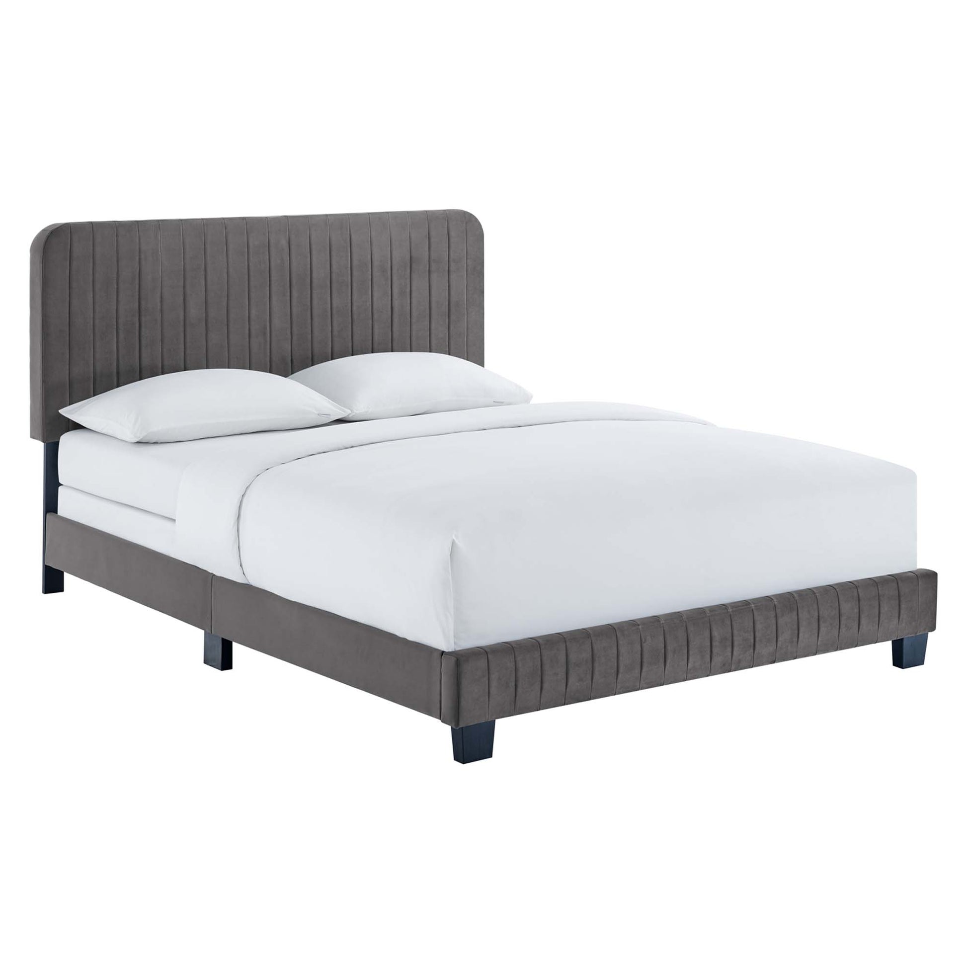 Celine Channel Tufted Performance Velvet King Bed - Gray