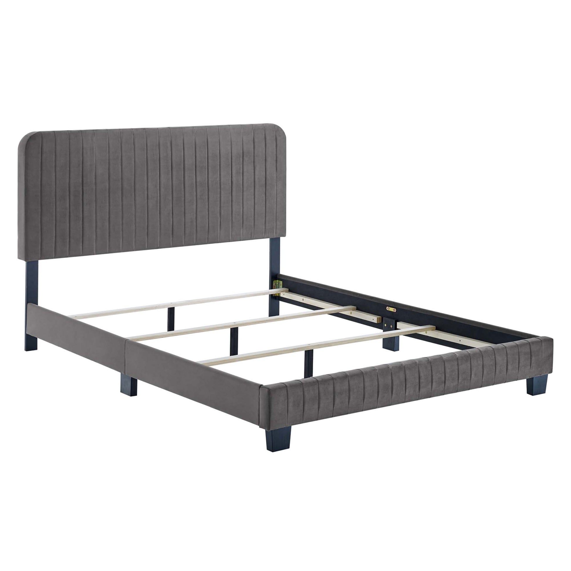 Celine Channel Tufted Performance Velvet King Bed - Navy
