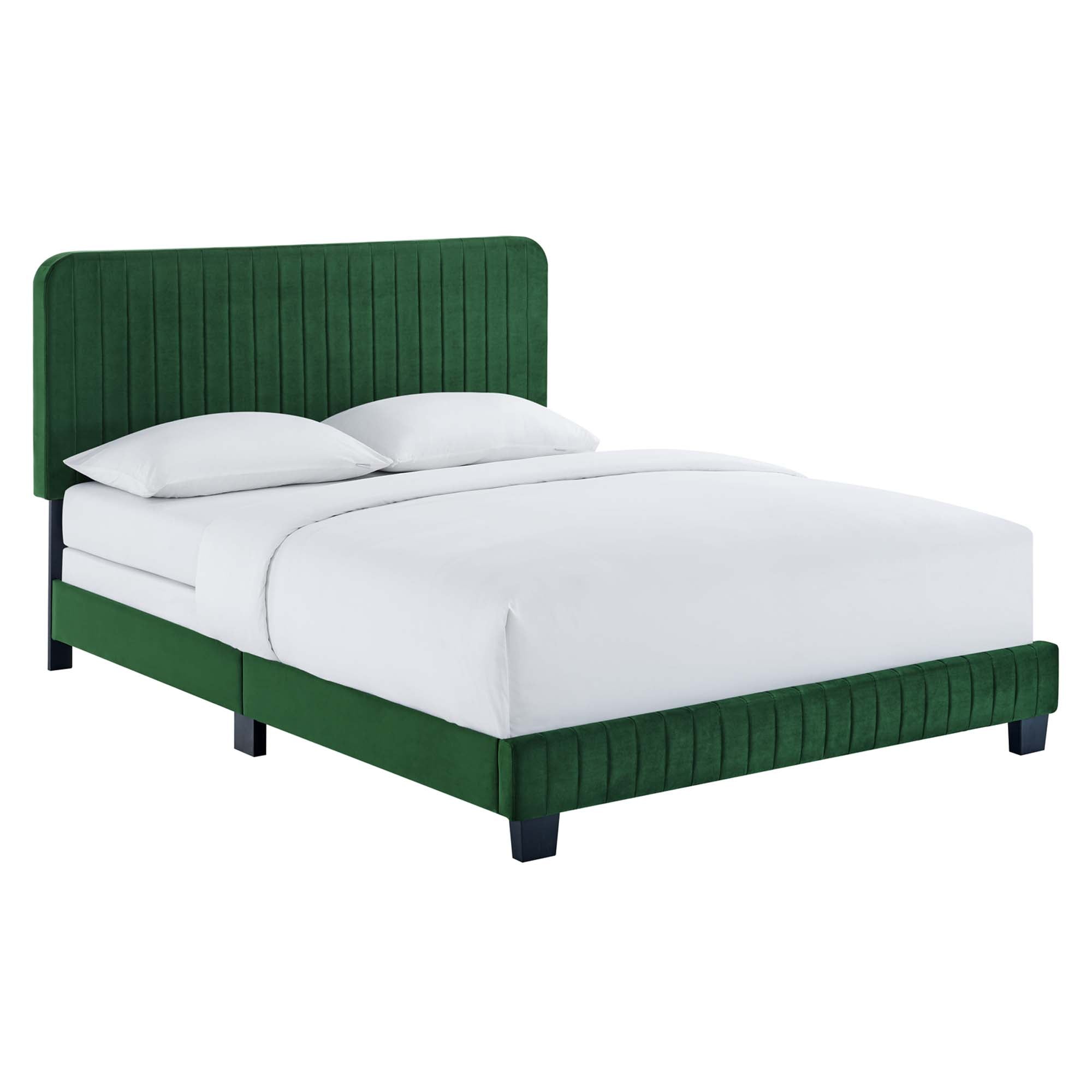 Celine Channel Tufted Performance Velvet Full Bed - Emerald