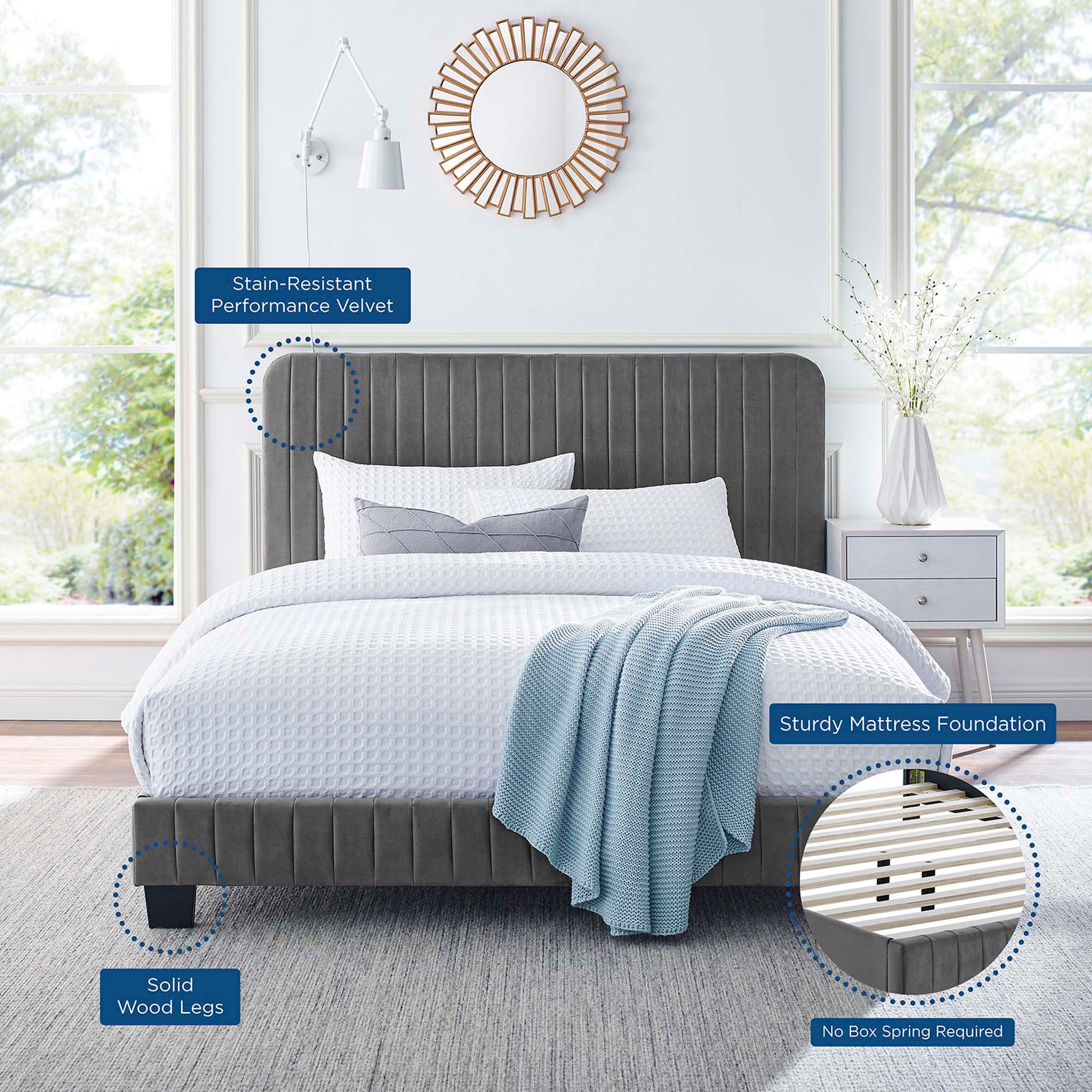 Celine Channel Tufted Performance Velvet Platform Bed