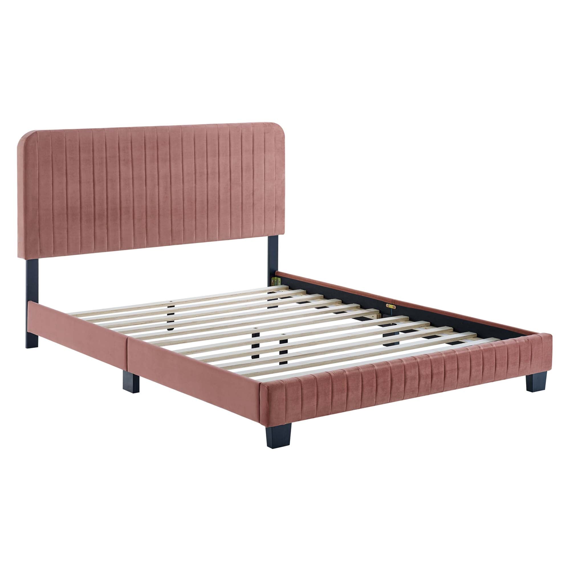Celine Channel Tufted Performance Velvet Full Platform Bed - Gray
