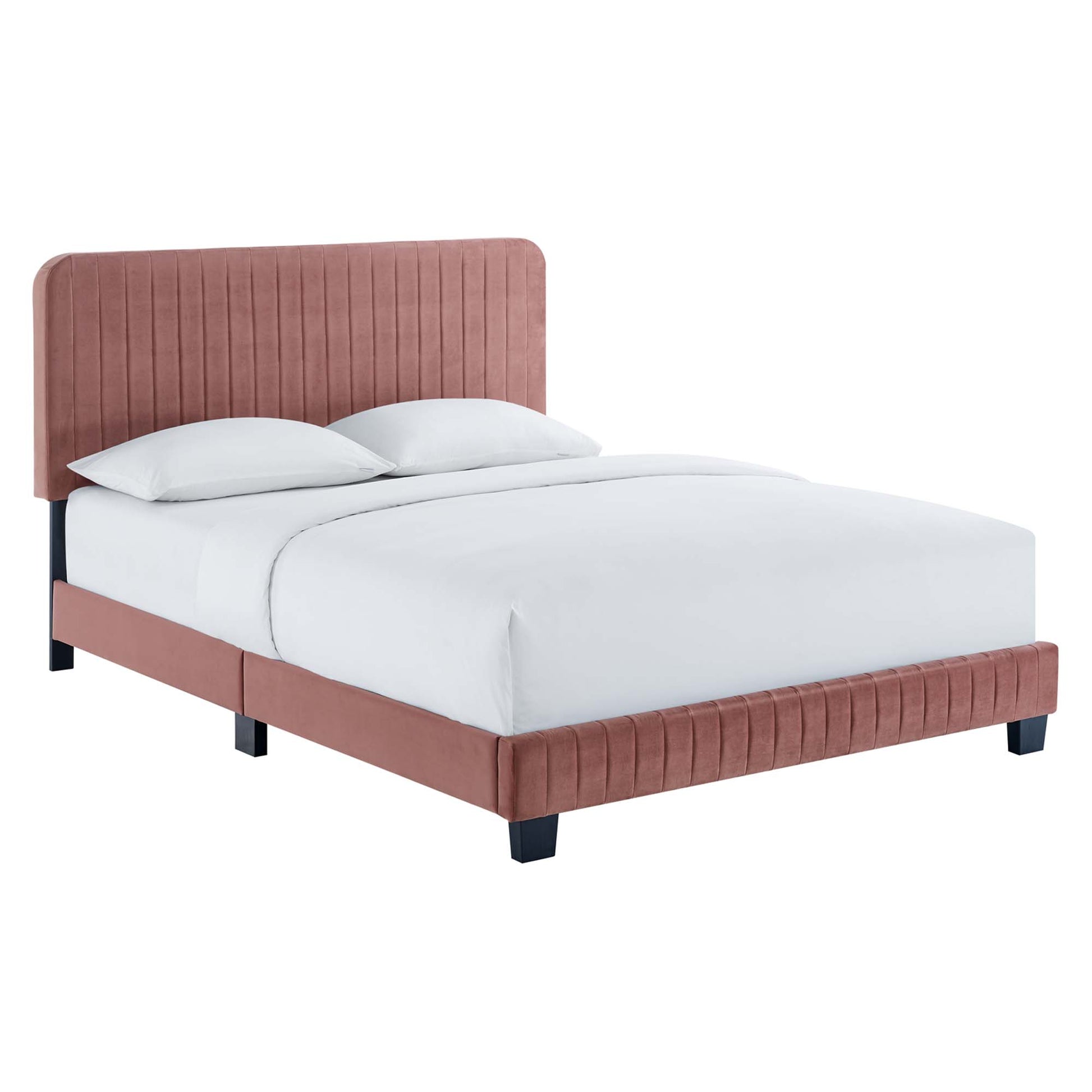 Celine Channel Tufted Performance Velvet Twin Platform Bed - Dusty Rose