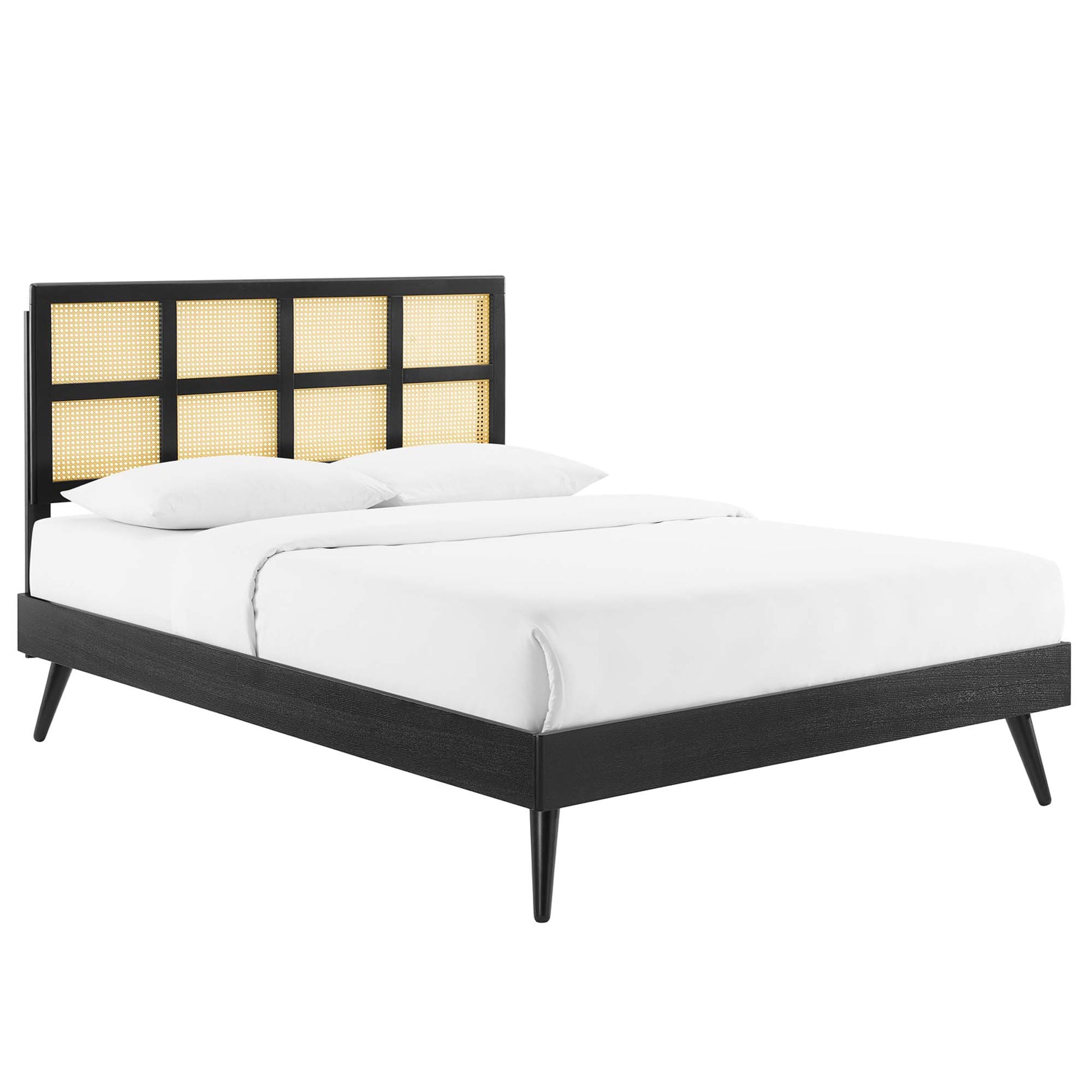 Sidney Cane and Wood Platform Bed With Splayed Legs - Black
