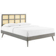 Sidney Cane and Wood Full Platform Bed With Splayed Legs - Gray