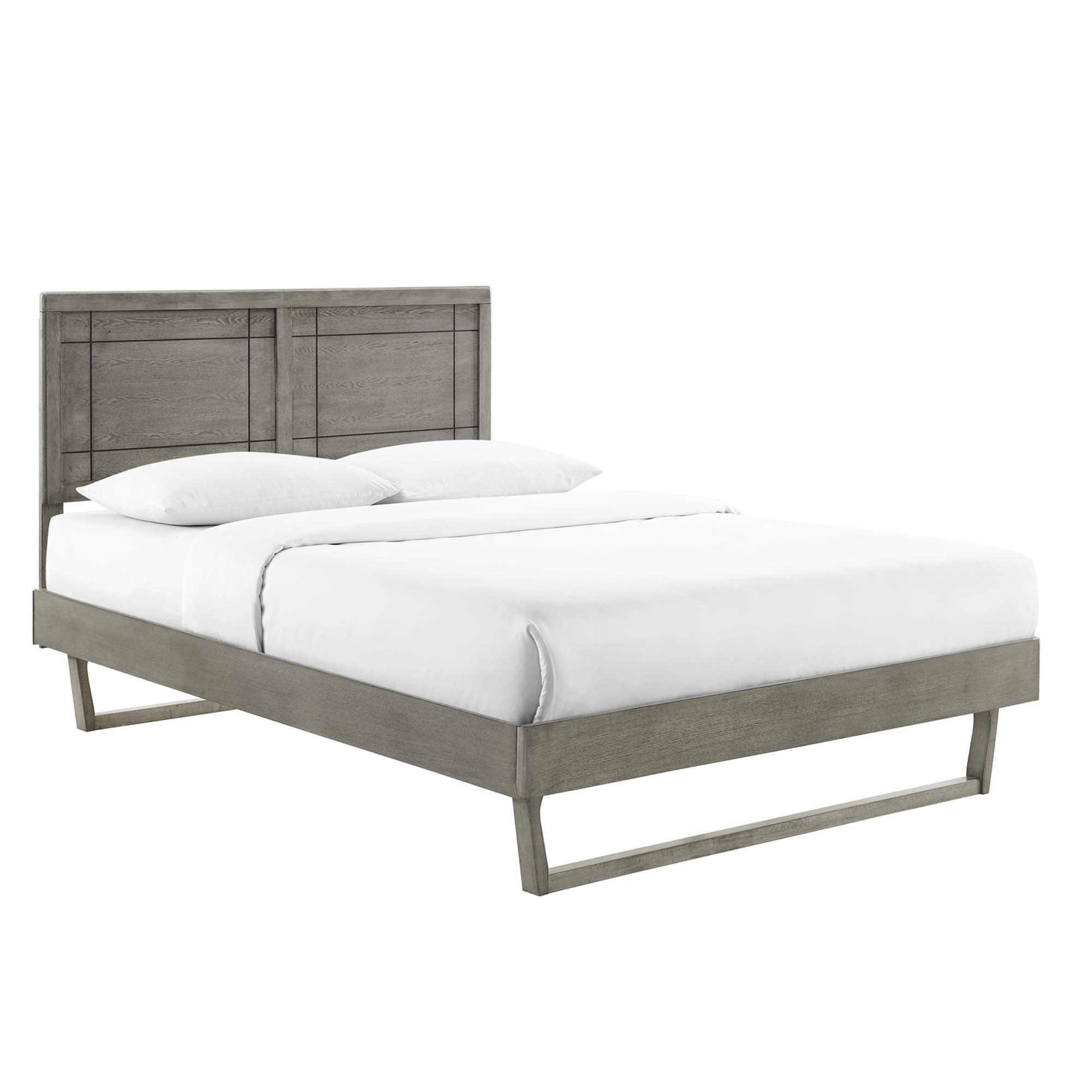 Marlee Wood Platform Bed With Angular Frame - Gray