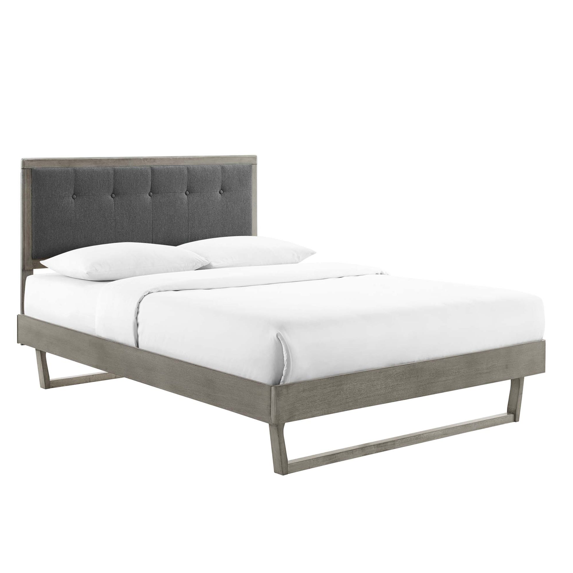 Willow Wood Platform Bed With Angular Frame - Gray Charcoal