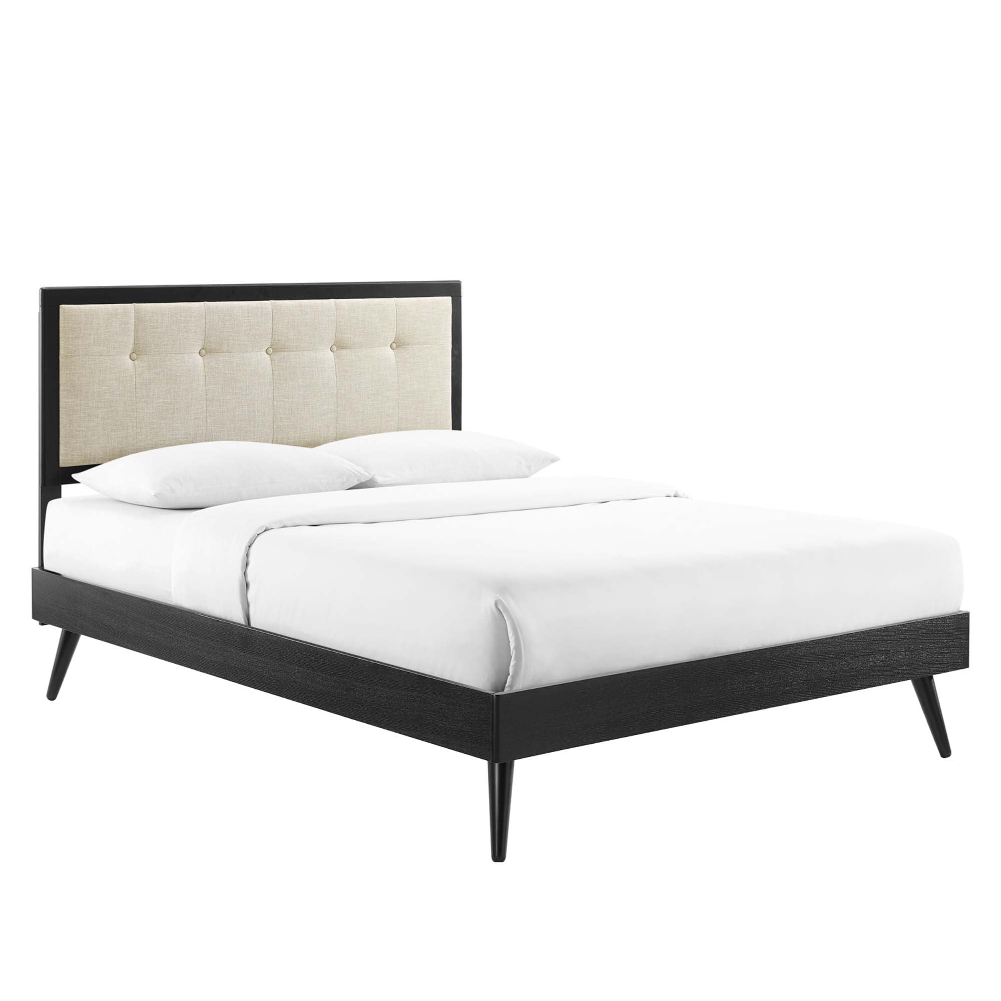 Willow Wood Platform Bed With Splayed Legs - Black Beige