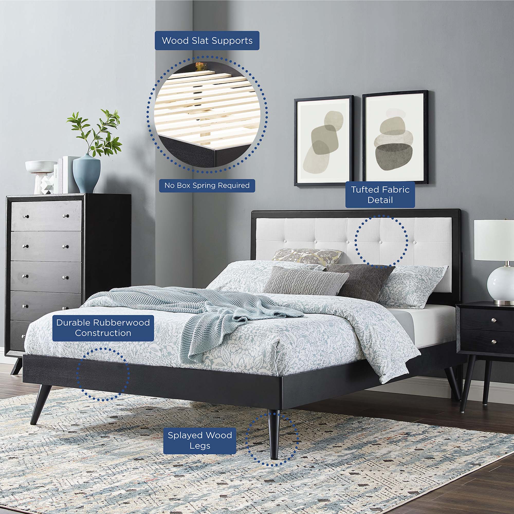 Willow Wood Platform Bed With Splayed Legs