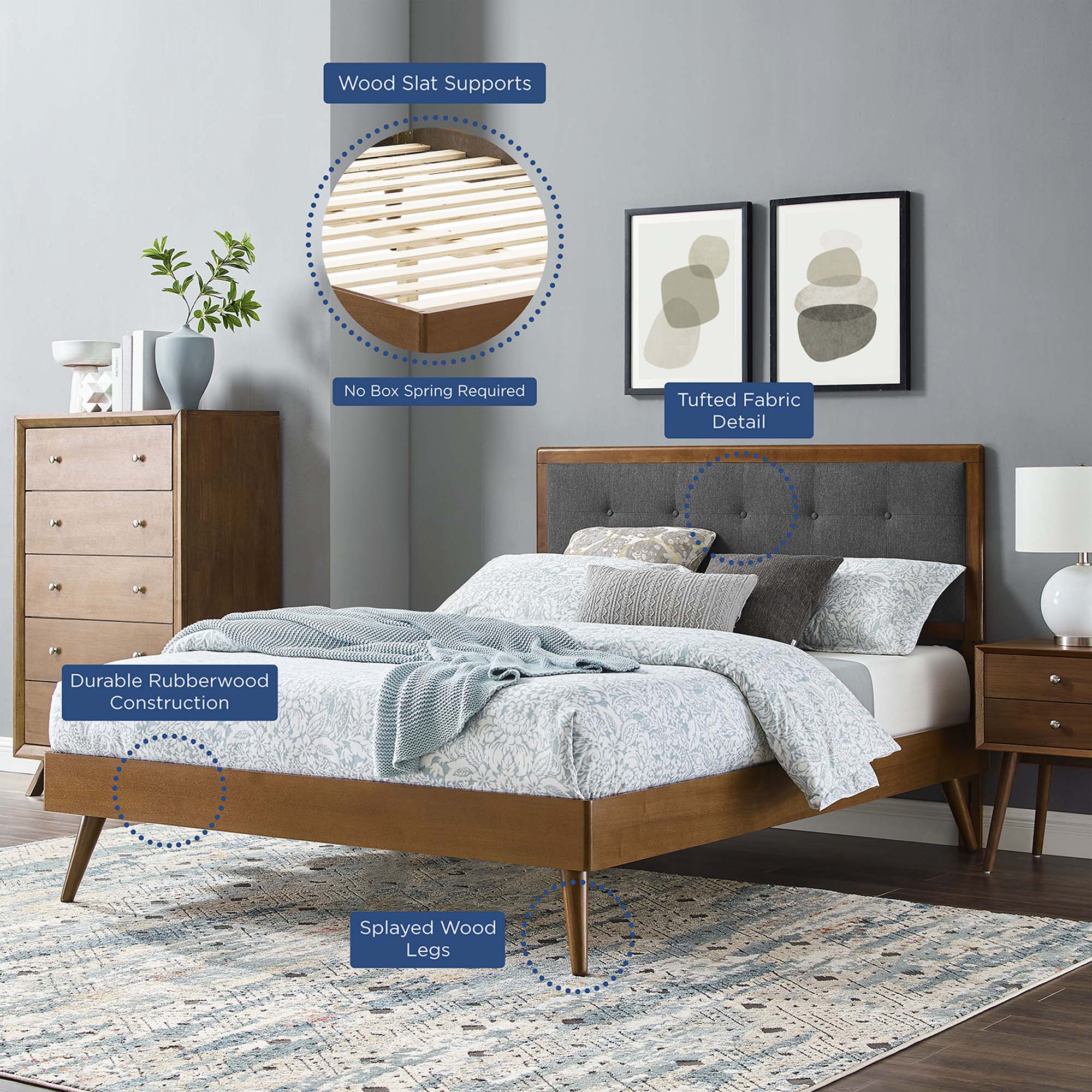 Willow Wood Platform Bed With Splayed Legs