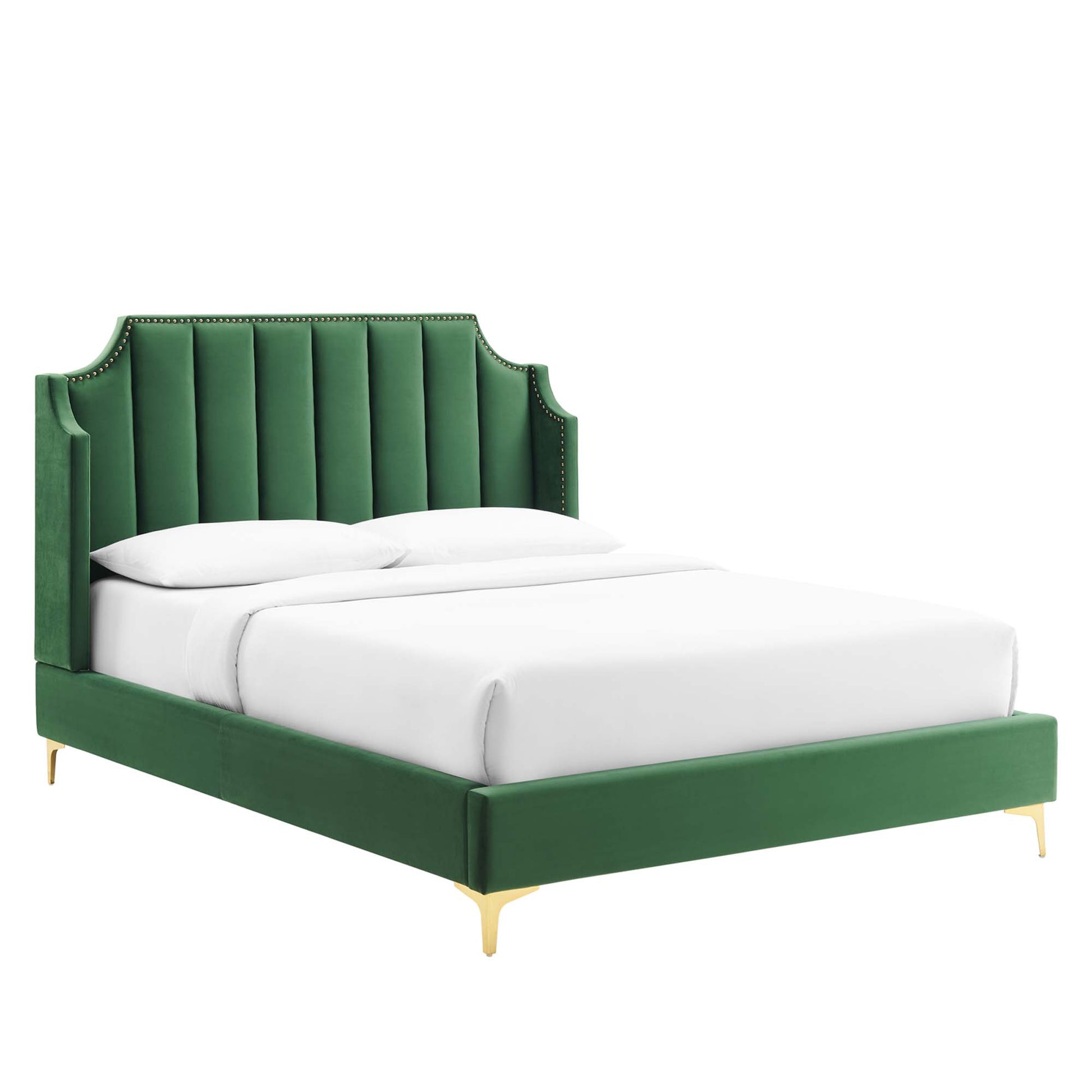 Daniella Performance Velvet Queen Platform Bed - Emerald