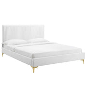 Peyton Performance Velvet Platform Bed With Gold Metal Legs - White