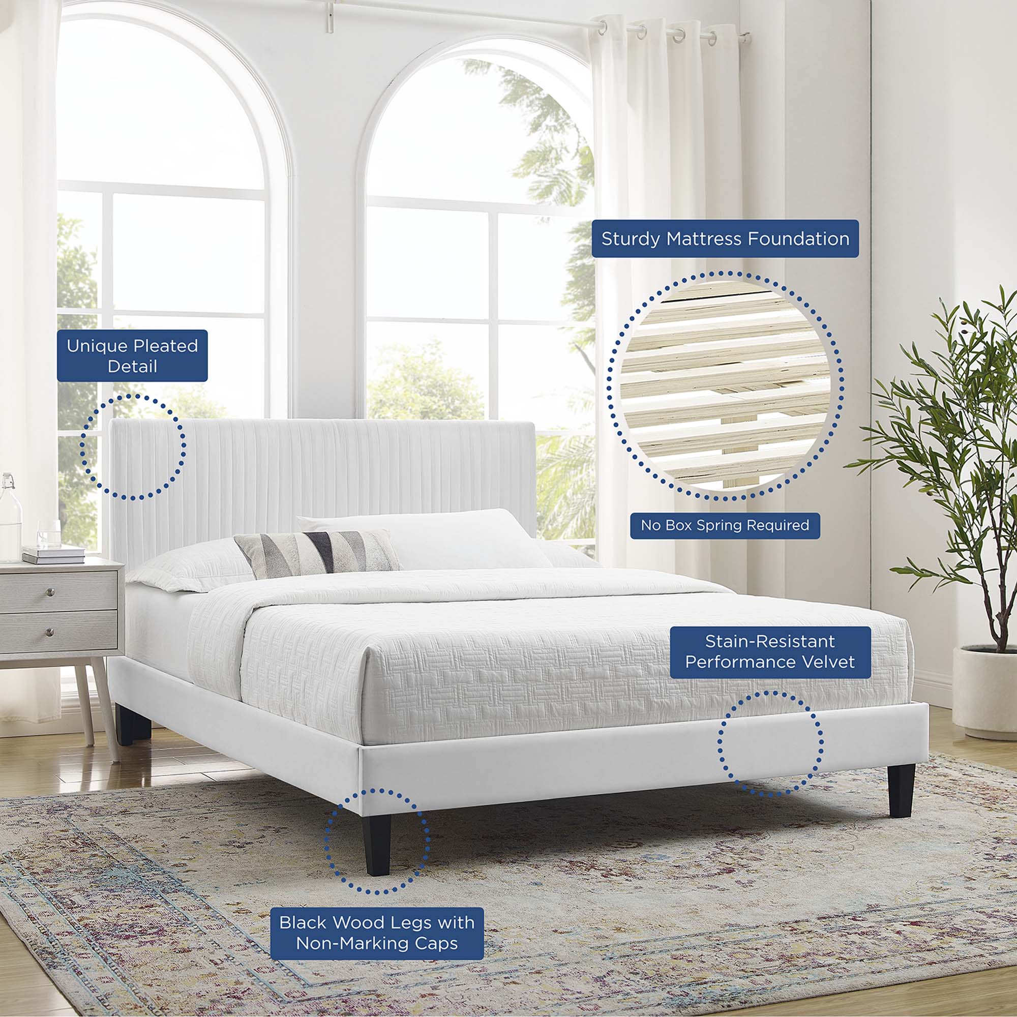 Peyton Performance Velvet Platform Bed With Black Wood Legs