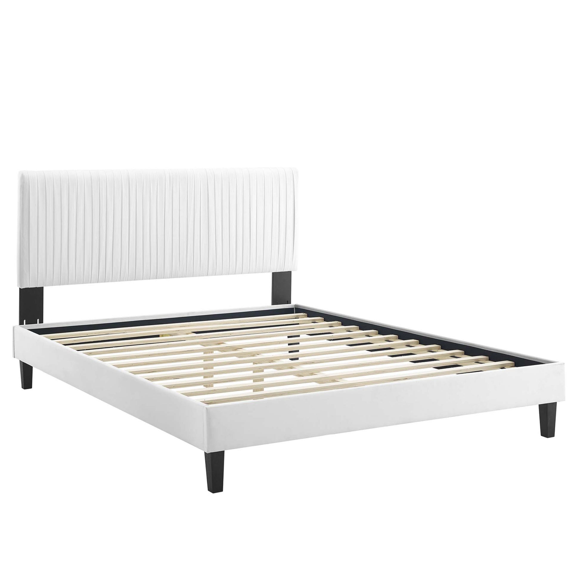 Peyton Performance Velvet Platform Bed With Black Wood Legs